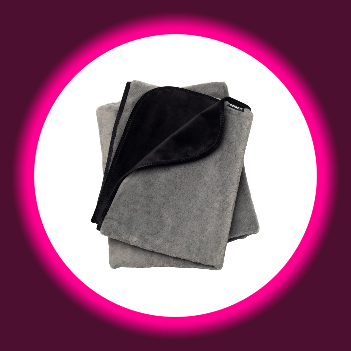 Liberator Faux Fur Fascinator Liebesdecke in Grau mit schwarzer Rückseite und Liberator-Etikett, gefaltete Produktansicht mit umgeschlagener Ecke