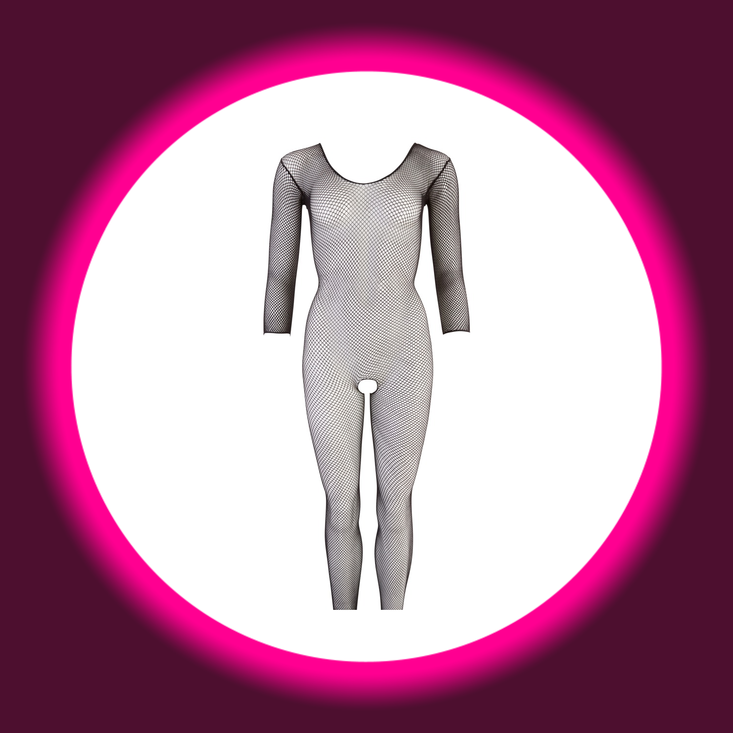 Frontansicht schwarzer Netzcatsuit von NO:XQSE