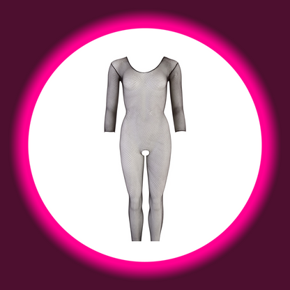 Frontansicht schwarzer Netzcatsuit von NO:XQSE