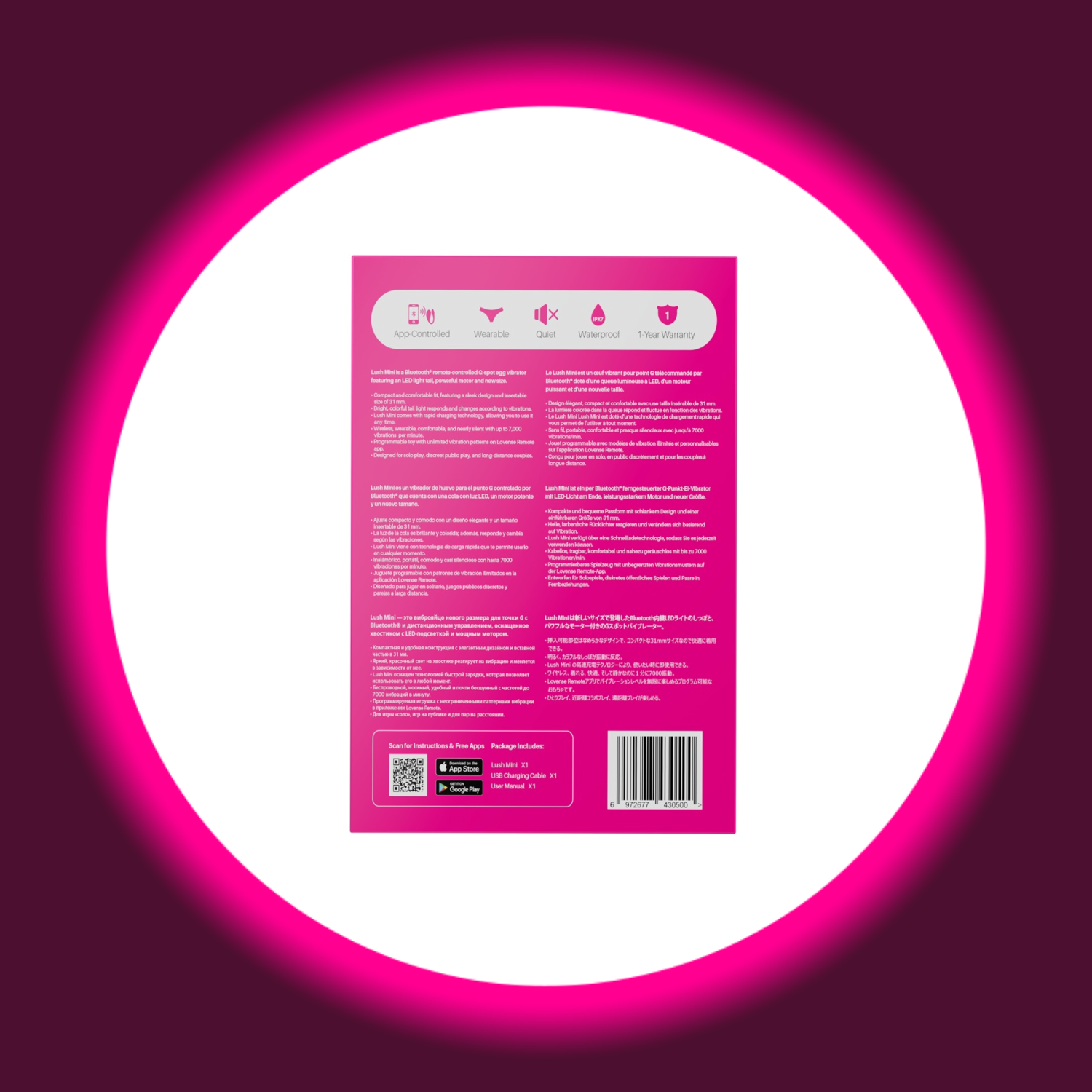 Rückseite pinke Verkaufsverpackung des Egg-Vibrators Lovense Lush Mini