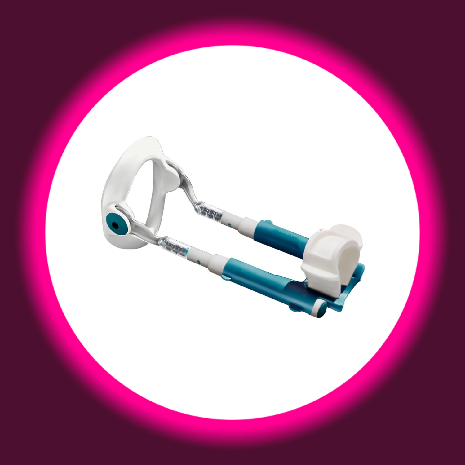 seitliche Ansicht eines Penis-Extenders in blau-weiß von Male Edge