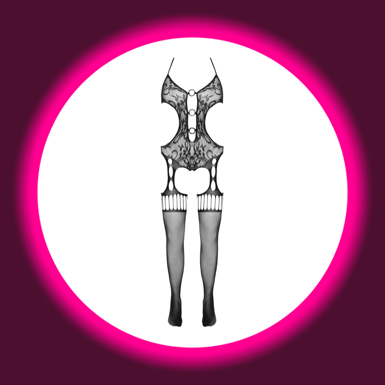 Frontansicht schwarzer Netzcatsuit von Fantasy by Cotelli