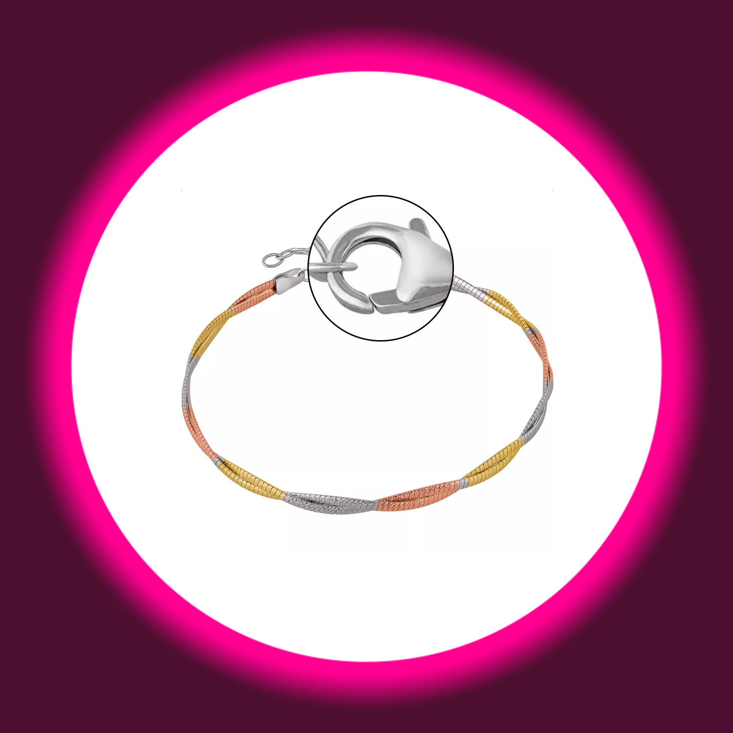 dreifarbiges filigranes Armband von Modabilé, geschwungenes Design, Verschluss durch Karabiner