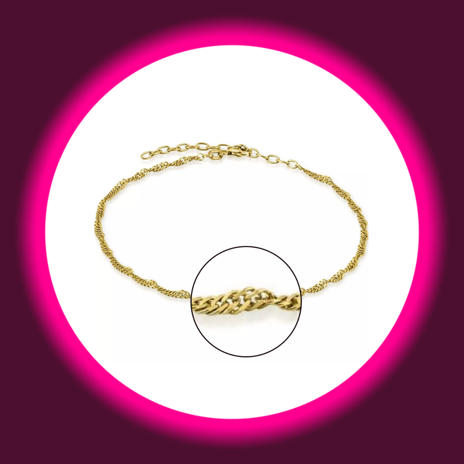 Detailansicht der Kettenglieder einer vergoldeten Fußkette Singapore aus Silber von Modabilé auf weißem Untergrund