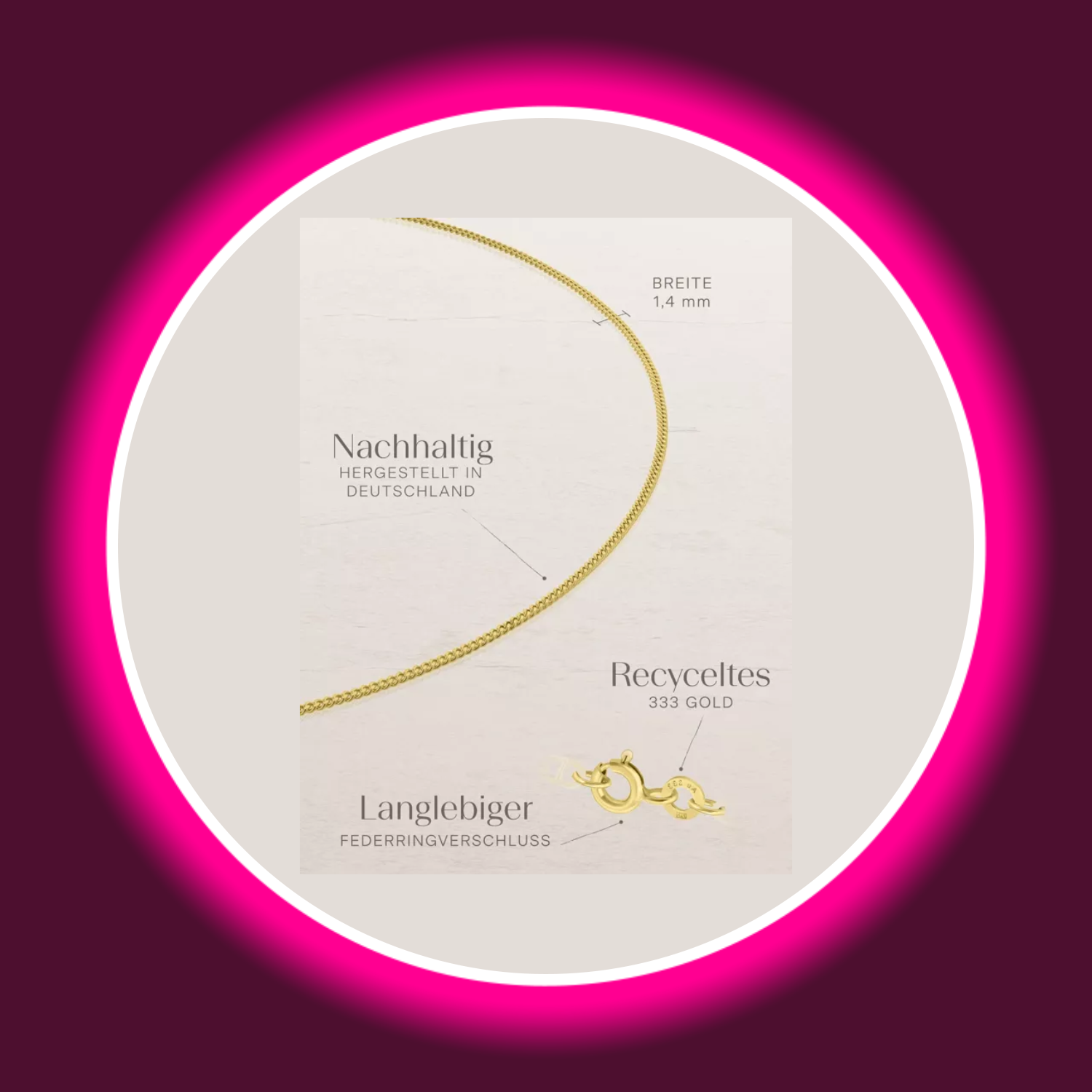 Beschreibung mit Maßen und Materialen der Fußkette mit Zirkonia von Modabilé