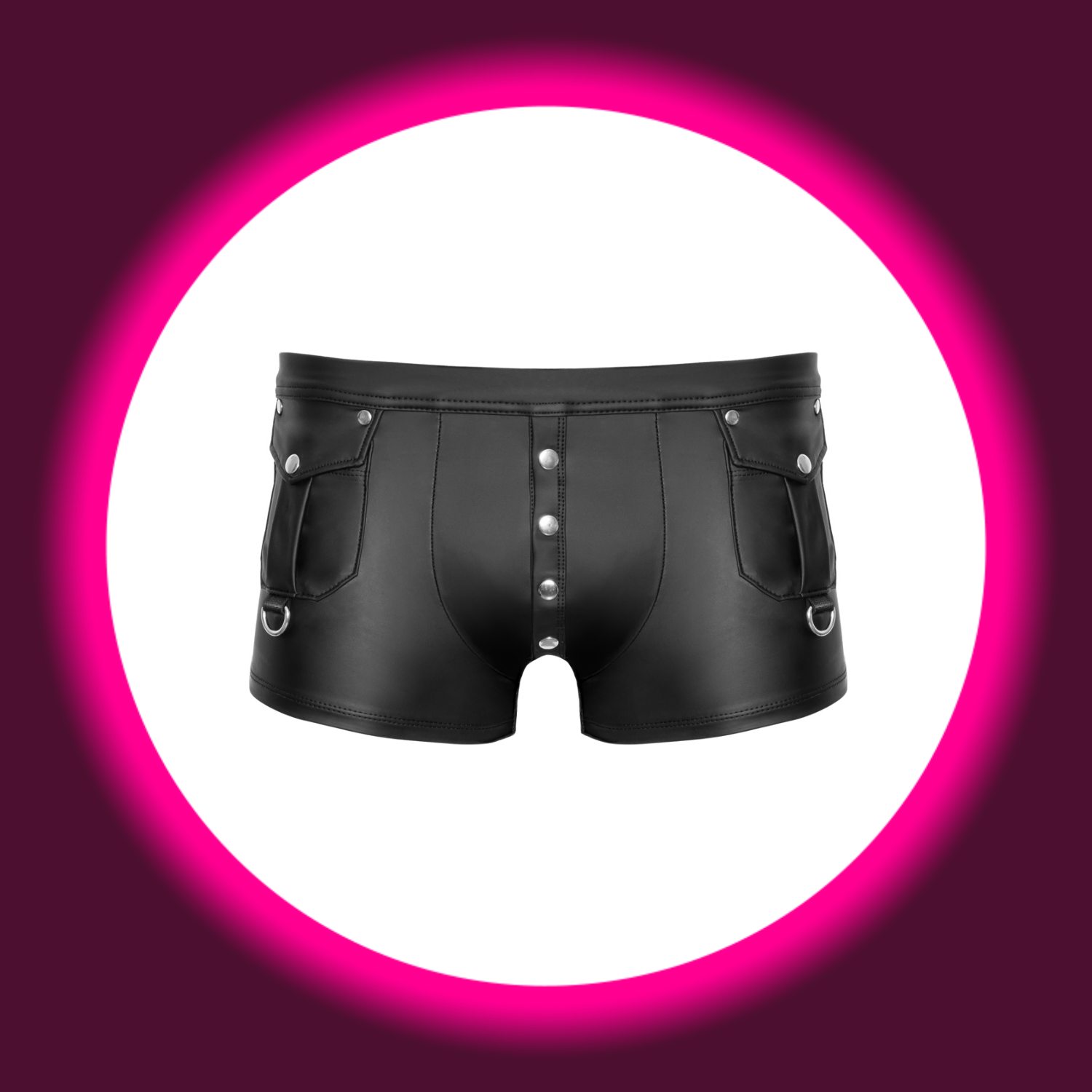 NEK Pants Ben schwarz – Frontansicht freistehend, Mattlook-Shorts mit Klappentaschen, D-Ringen und Druckknopfleiste im Schritt