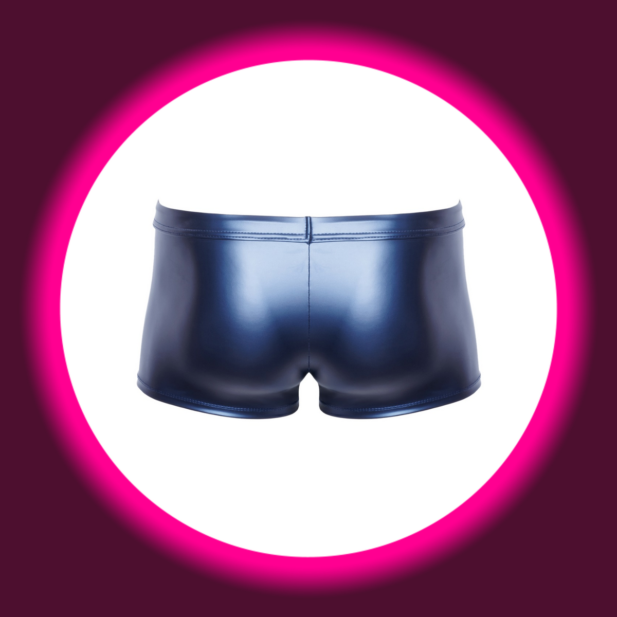 NEK Pants Wesley blau – Rückansicht freistehend, glatte Metallic-Shorts mit breitem Bund im Metallic-Mattlook