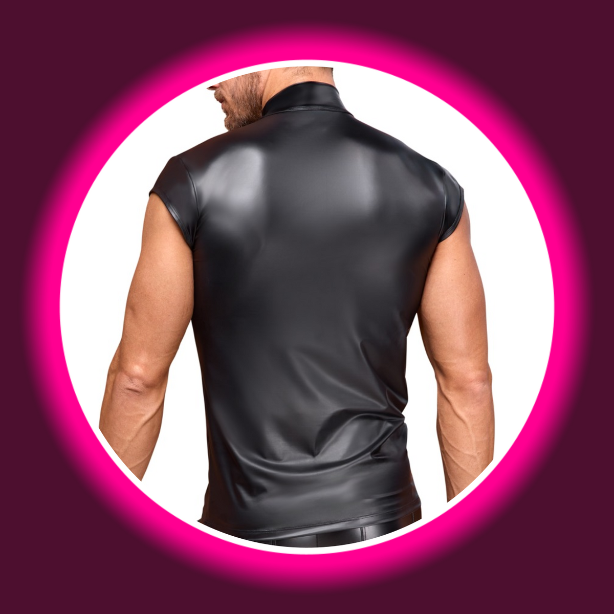 NEK Shirt Angelo schwarz – Rückansicht am Model, körpernahes schwarzes Mattlook-Shirt mit überschnittenem Arm und Stehkragen