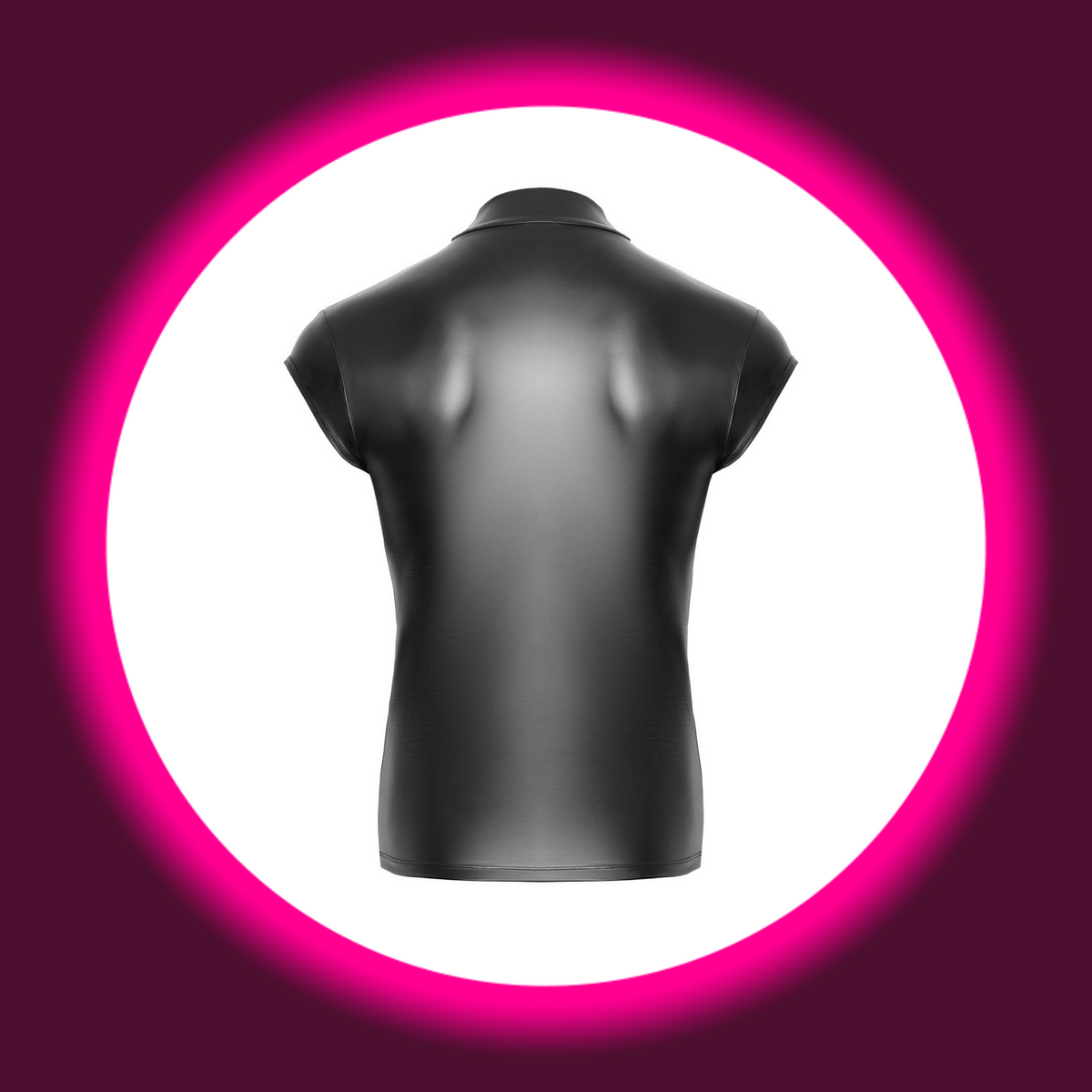 NEK Shirt Angelo schwarz – Rückansicht freistehend, körpernahes schwarzes Mattlook-Shirt mit überschnittenem Arm und Stehkragen