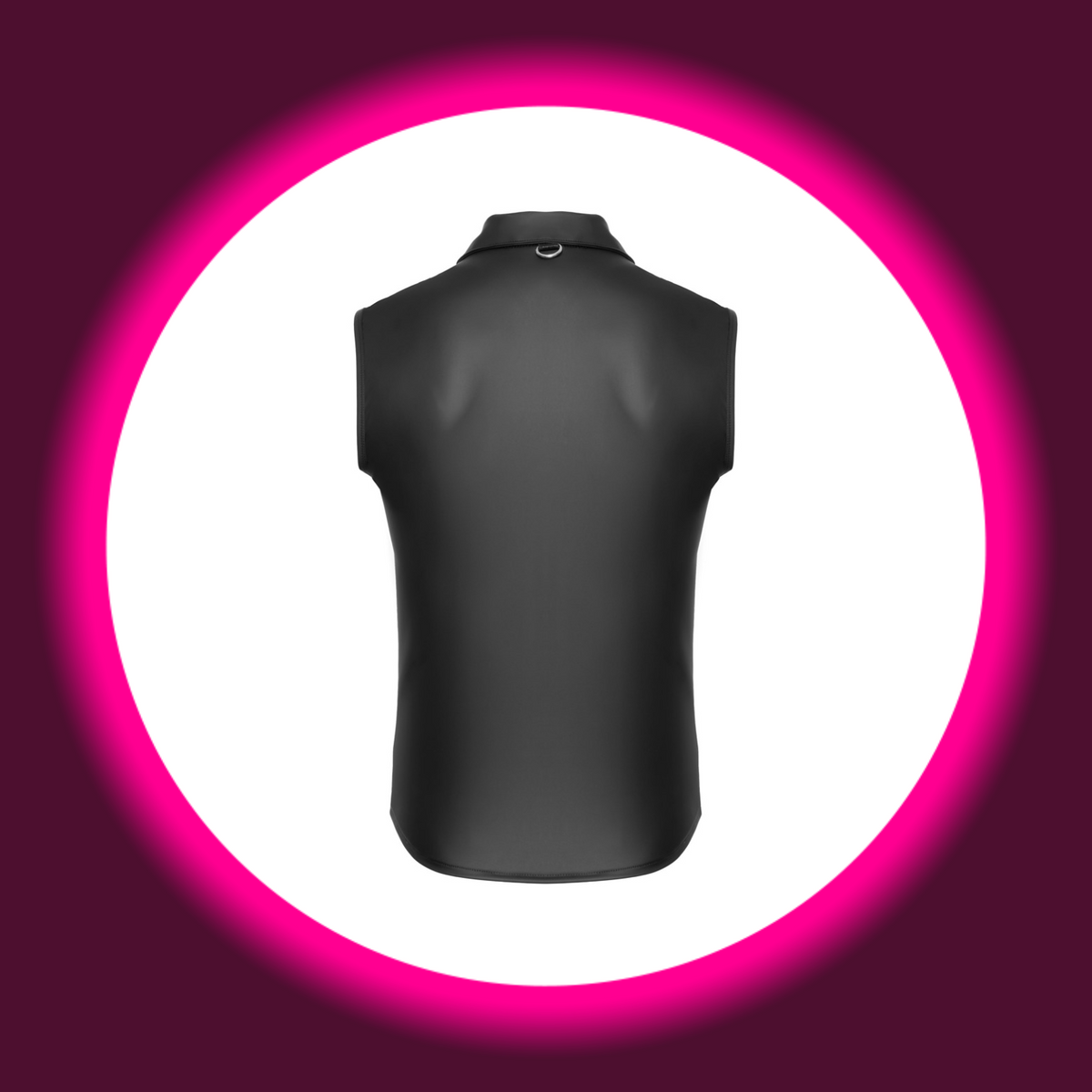 NEK Shirt Ben schwarz – Rückansicht freistehend, ärmelloses Mattlook-Shirt mit Hemdblusenkragen und D-Ring im Nacken