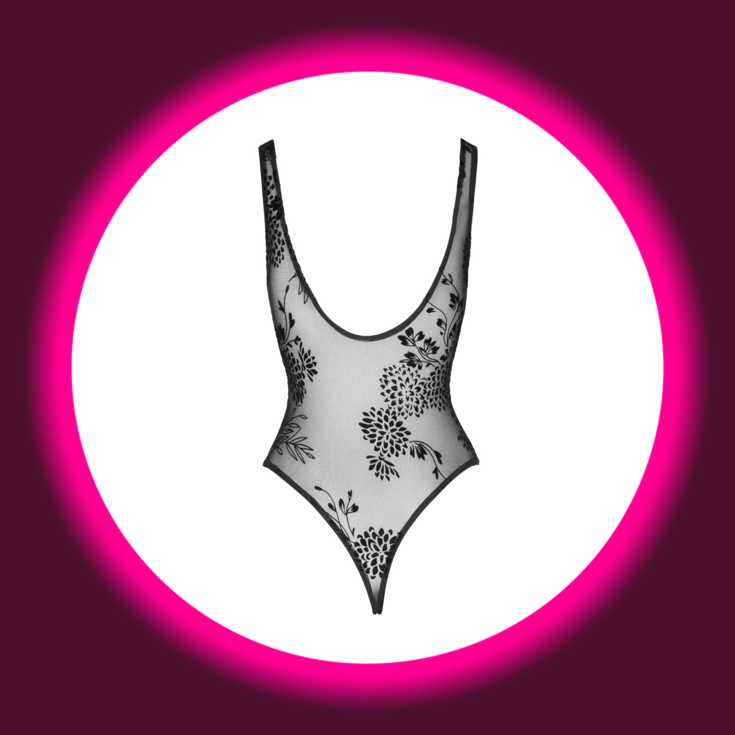 Rückansicht semitransparenter schwarzer Body mit Blumenmuster F242 von Noir Handmade