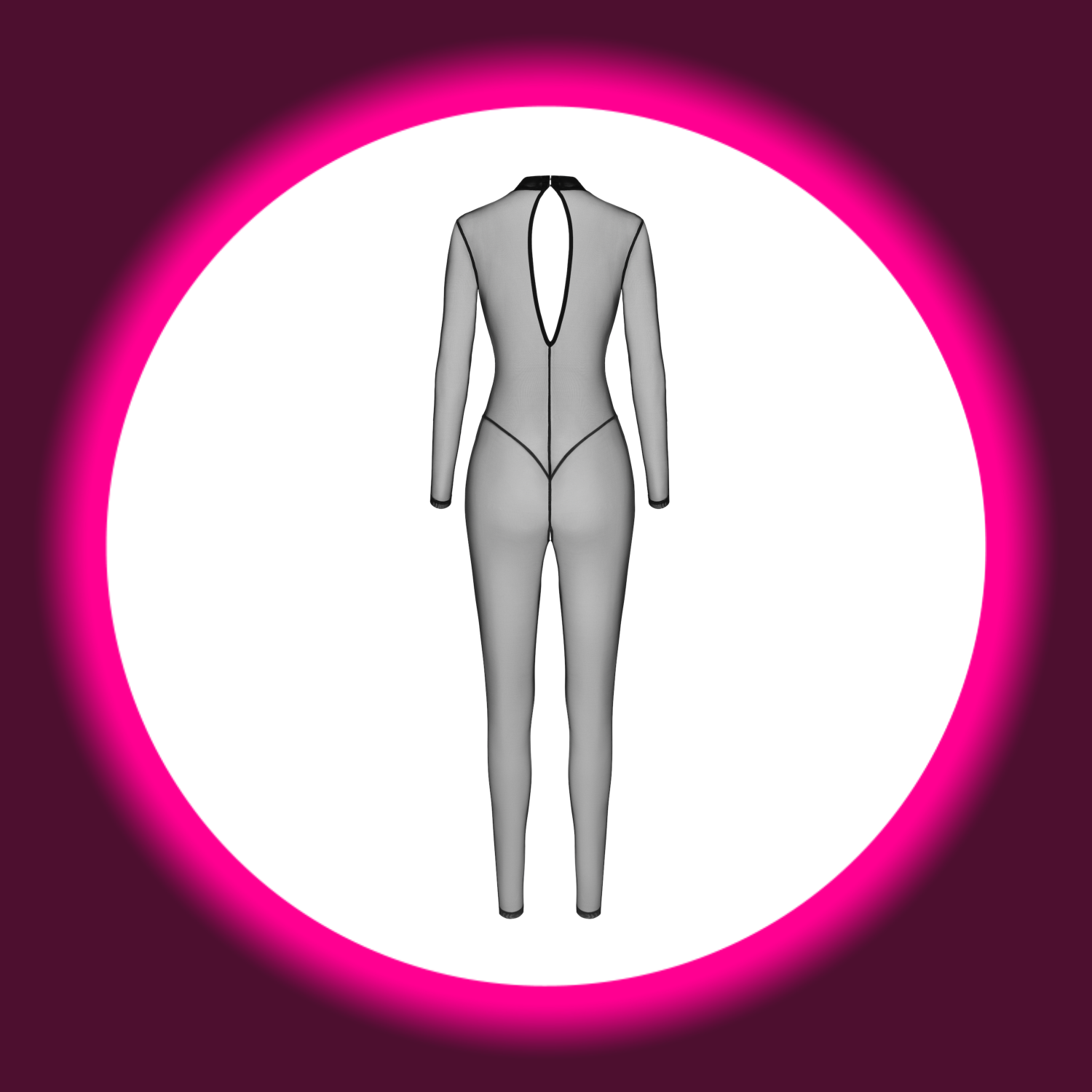 Noir Handmade Troublemaker F387 Catsuit in Schwarz – Rückenansicht mit hohem Hals, Rückenverschluss und dezentem Schlitz entlang der Wirbelsäule