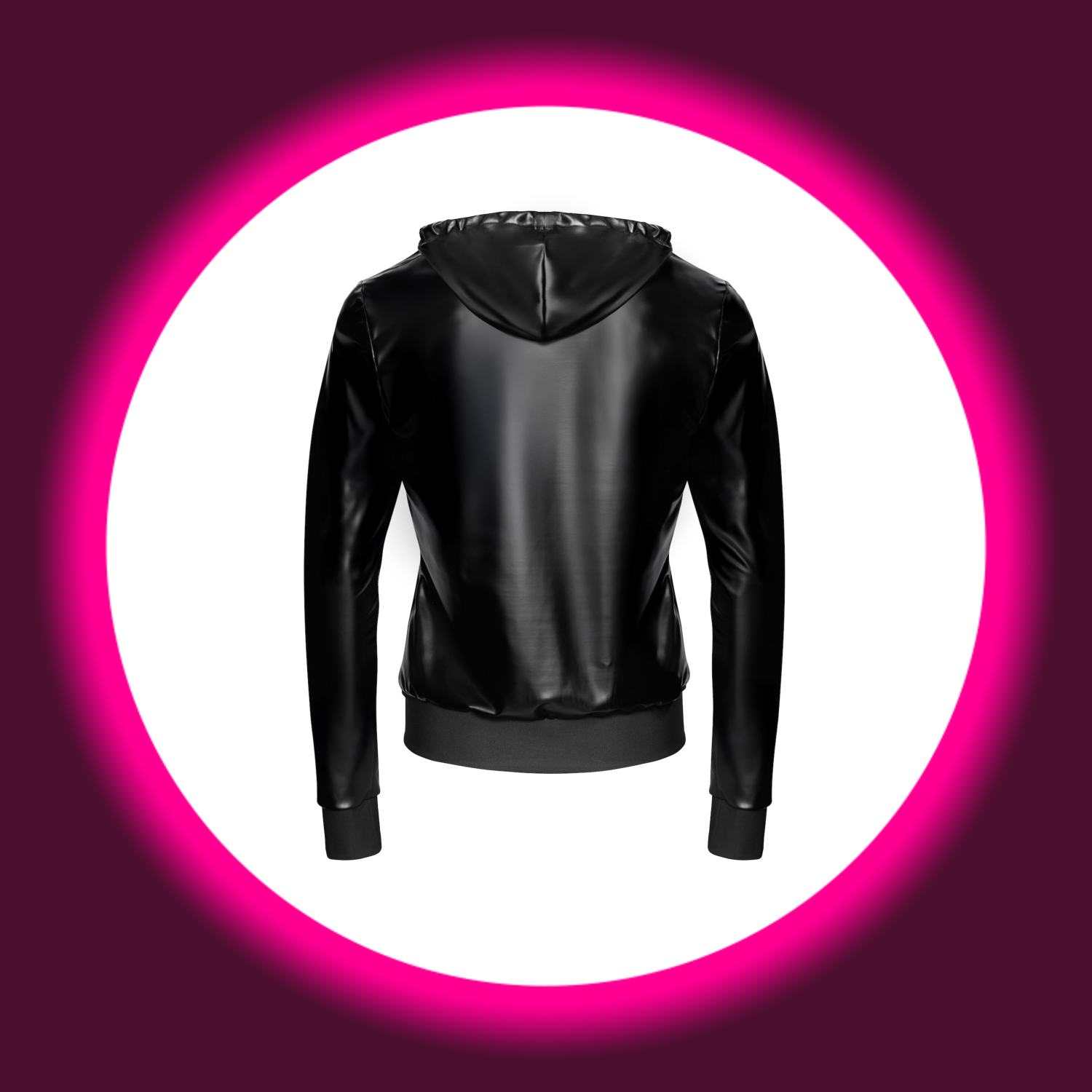 Rückansicht schwarze Wetlook Hoodiejacke Vexen H086 von Noir Handmade