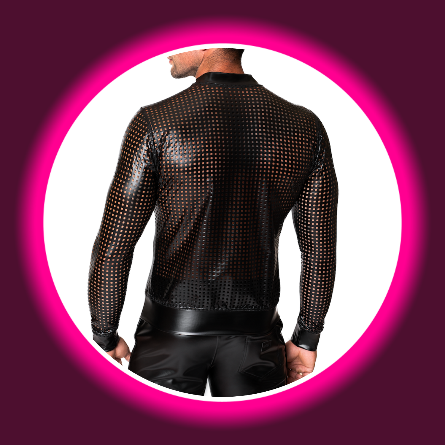 Rückansicht Jacke Mayhem H076 schwarz perforiert von Noir Handmade