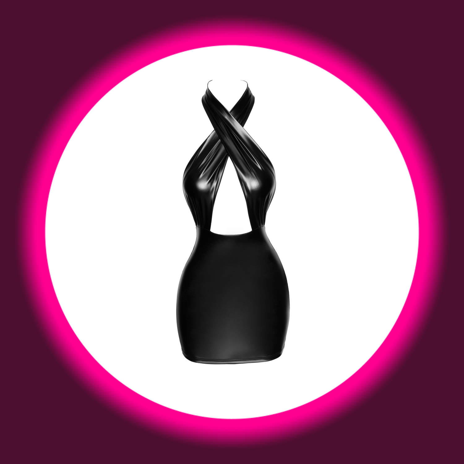 Frontansicht schwarzes Minikleid F255 mit gekreuztem Oberteil von Noir Handmade