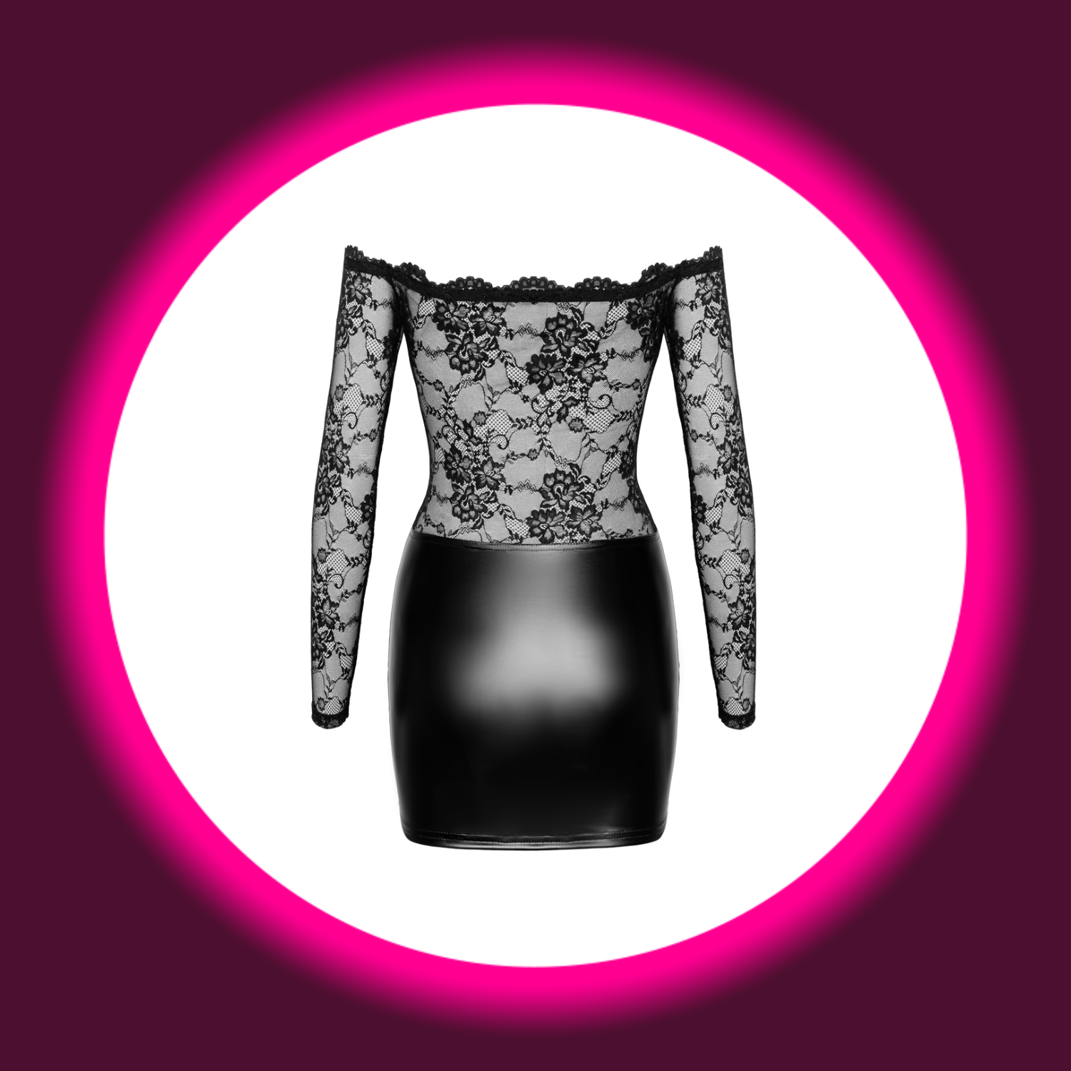 Rückansicht schwarzes Minikleid mit Carmen-Oberteil von Noir Handmade