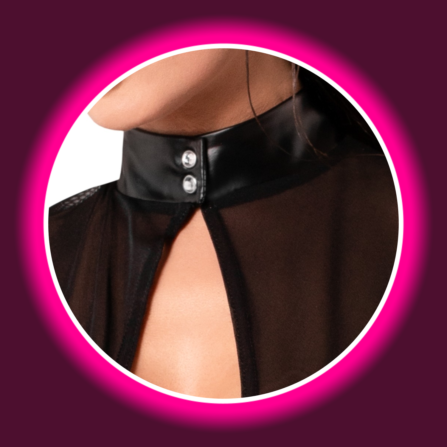 Detailansicht schwarzes Minikleid Opium F348 mit transparentem Oberteil von Noir Handmade