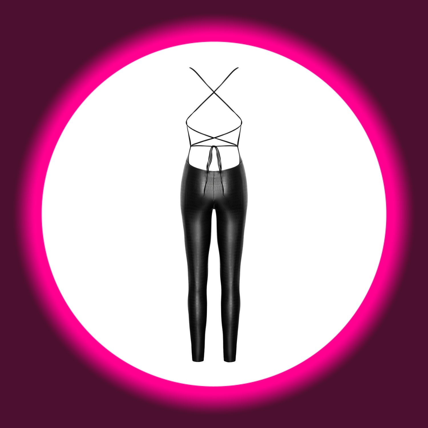 Rückansicht schwarzer Wetlook-Overall F316 von Noir Handmade