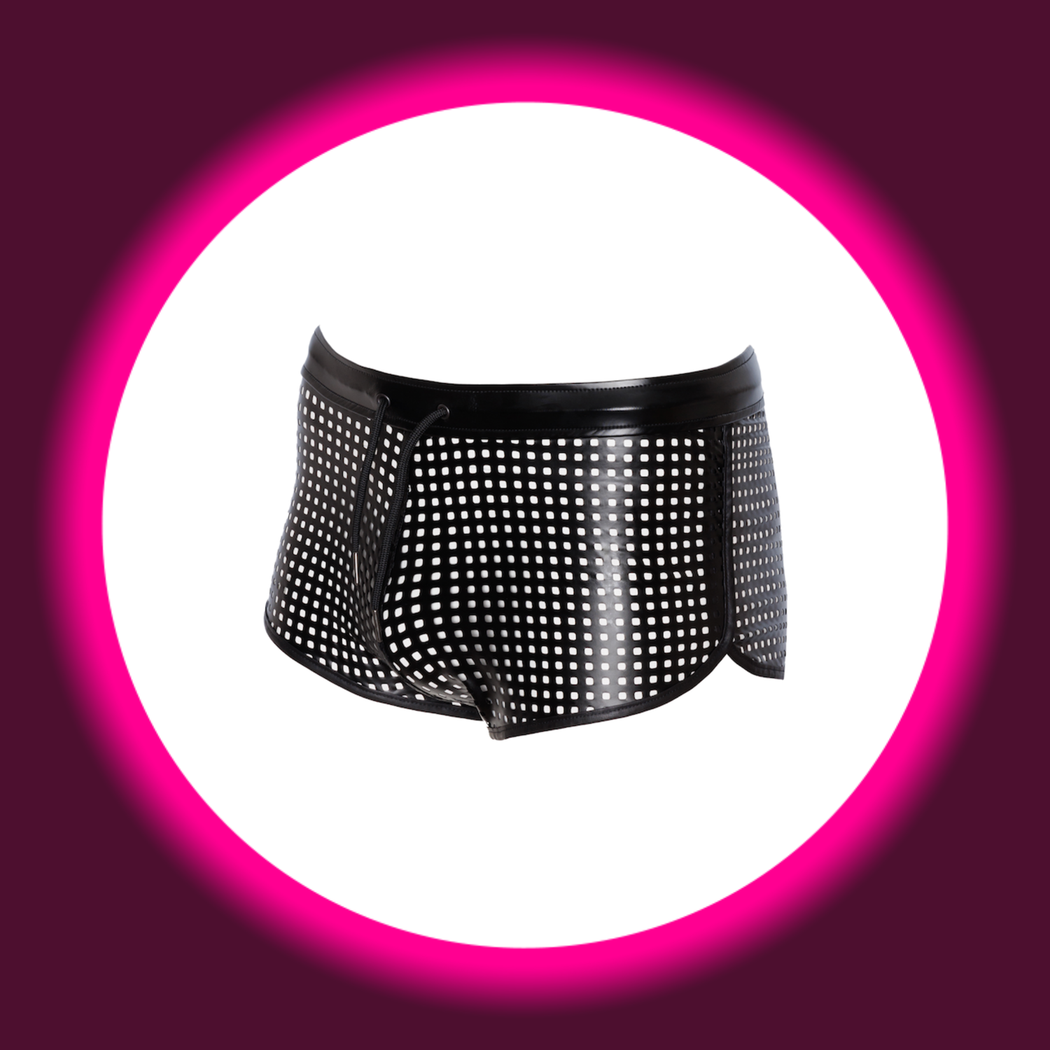 seitliche Ansicht schwarze perforierte kurze Hose Mayhem H079 von Noir Handmade