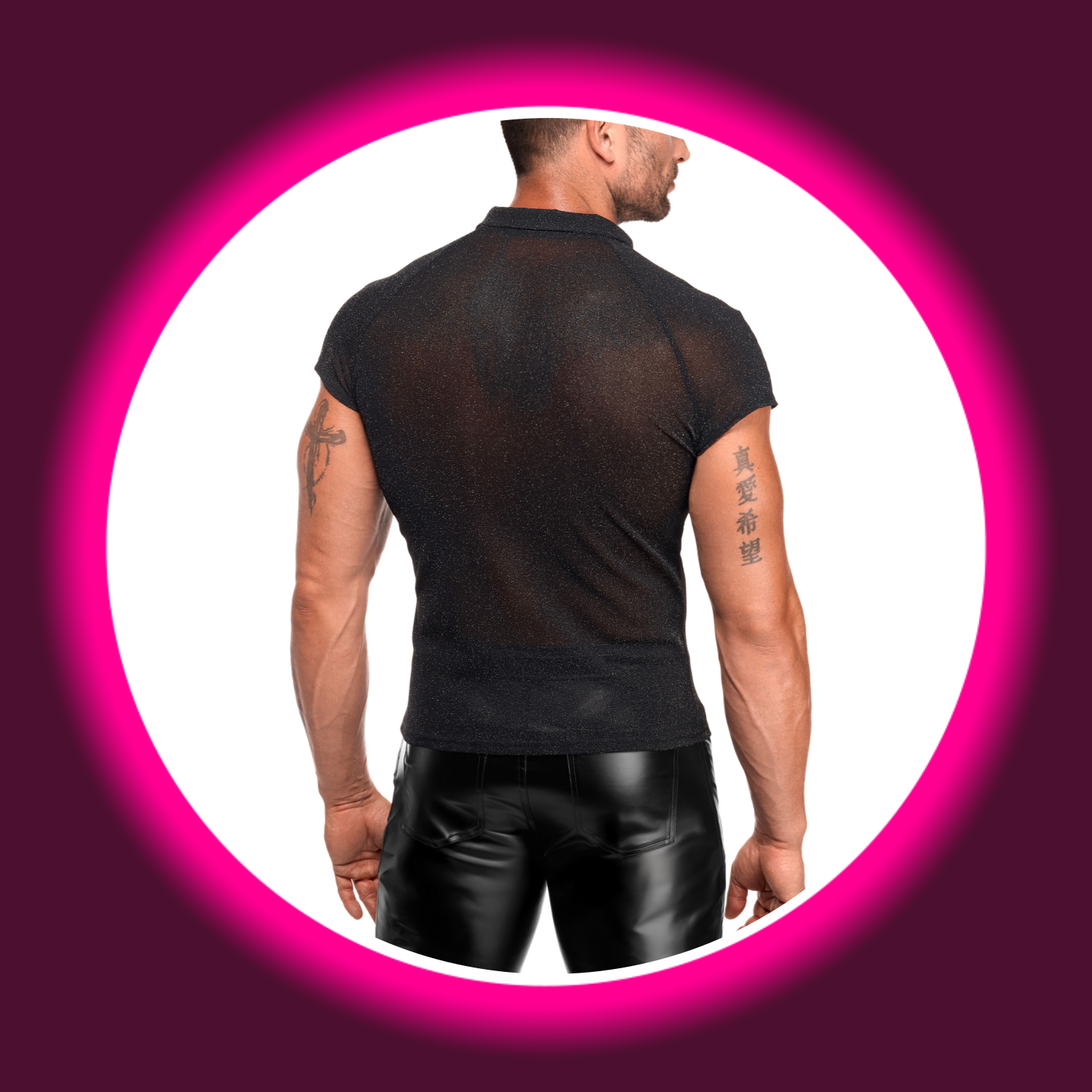 Rückansicht Noir Handmade Poloshirt Onyx H082 in Schwarz - semitransparent, mit Silberglanz