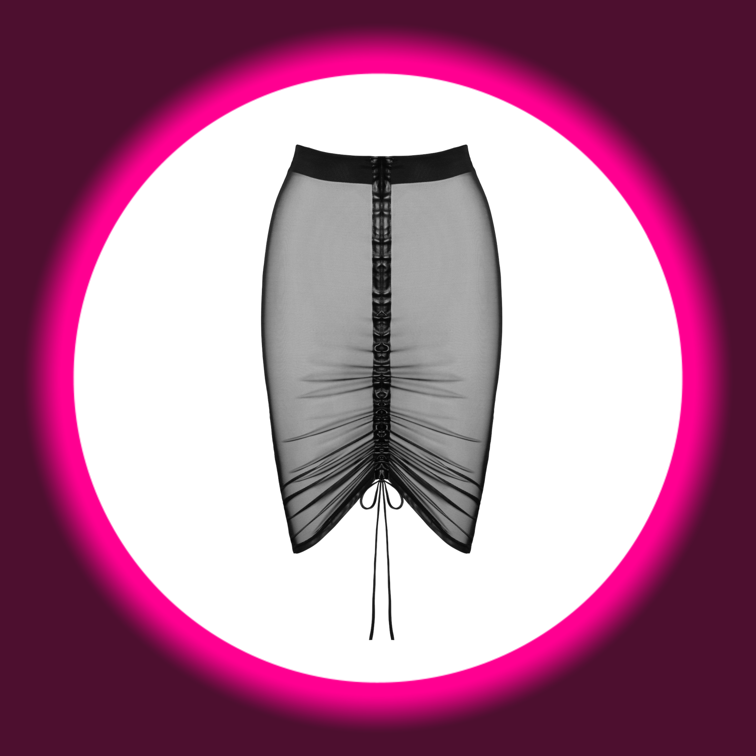 Frontansicht Noir Handmade Troublemaker F390 Rock in Schwarz mit gerafften Rüschen – aus Tüll