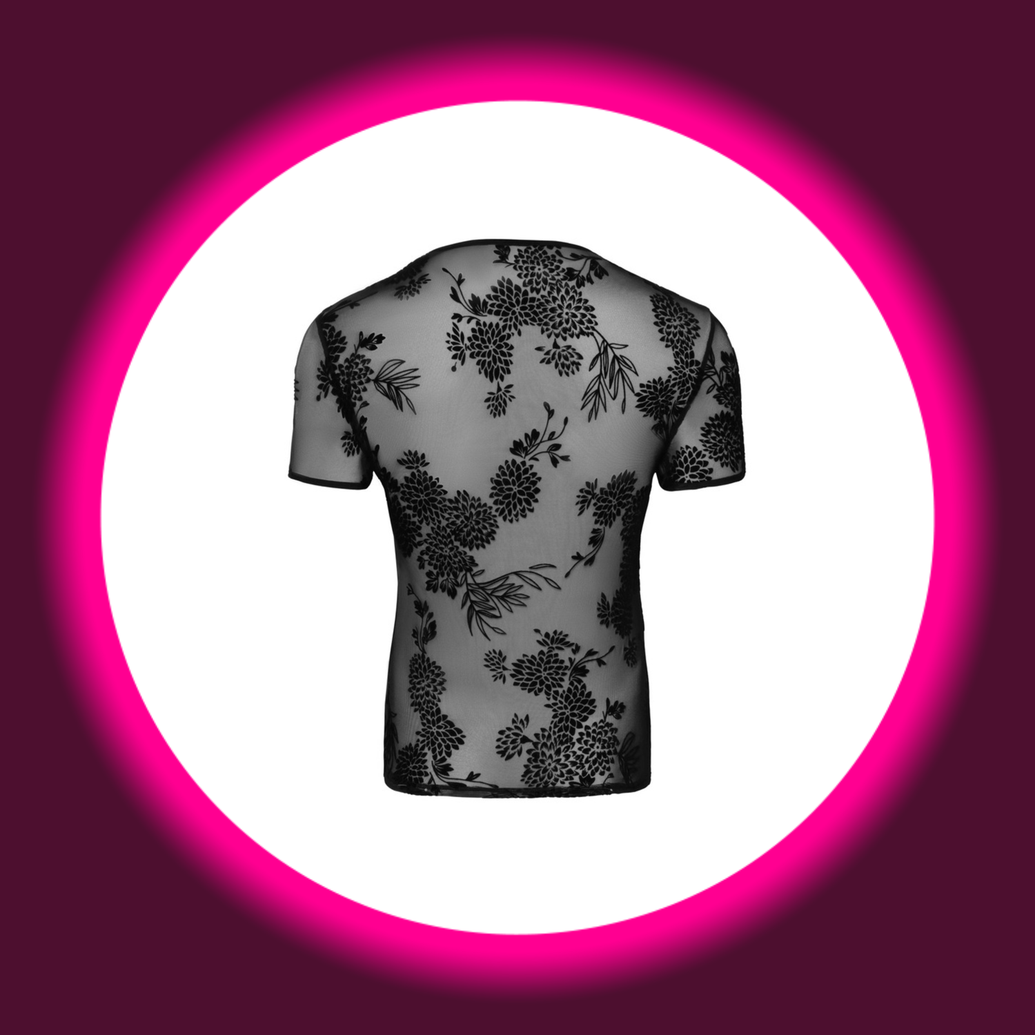 Rückansicht semitransparentes schwarzes Shirt H073 mit Blumenmuster von Noir Handmade