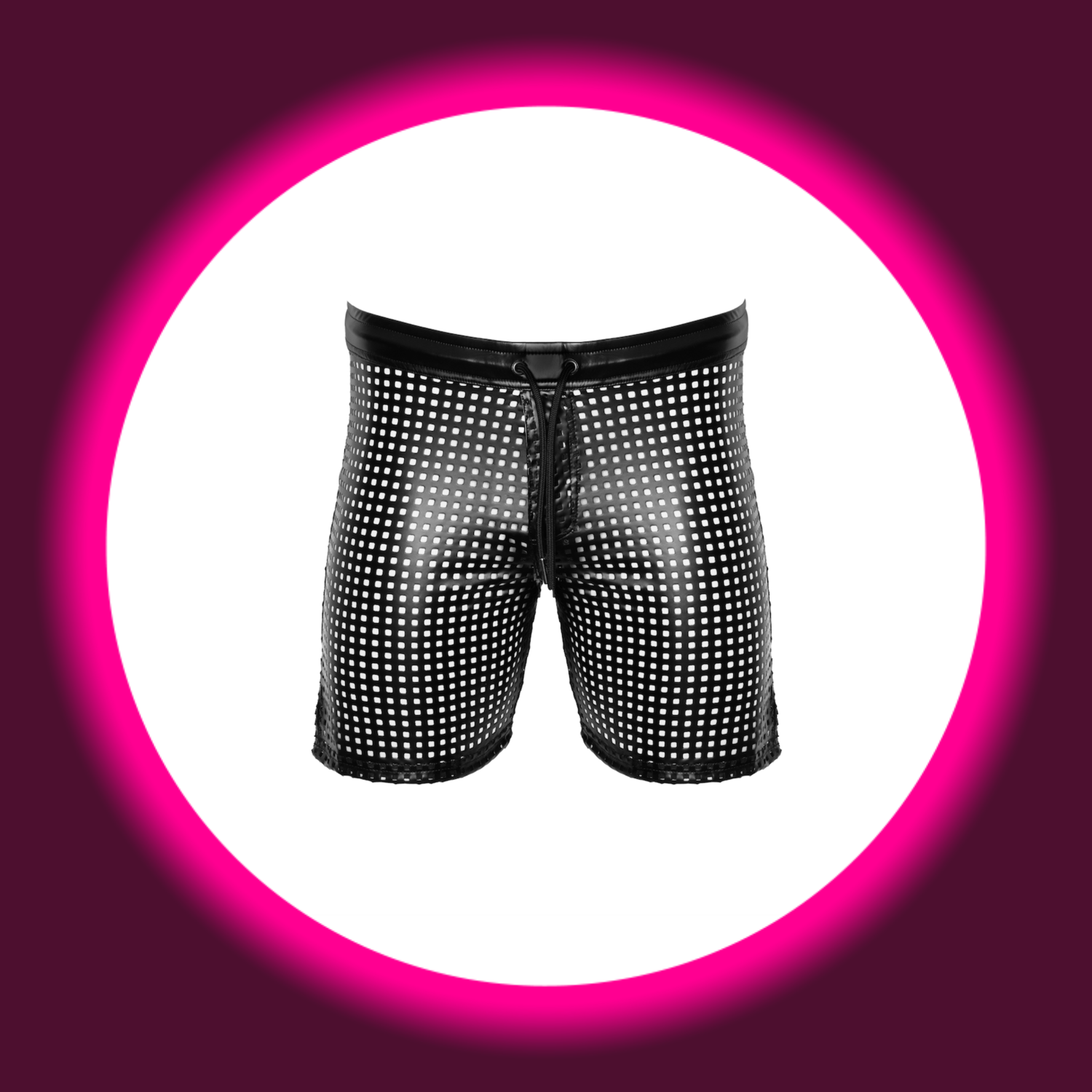 Frontansicht schwarze perforierte Shorts H077 von Noir Handmade