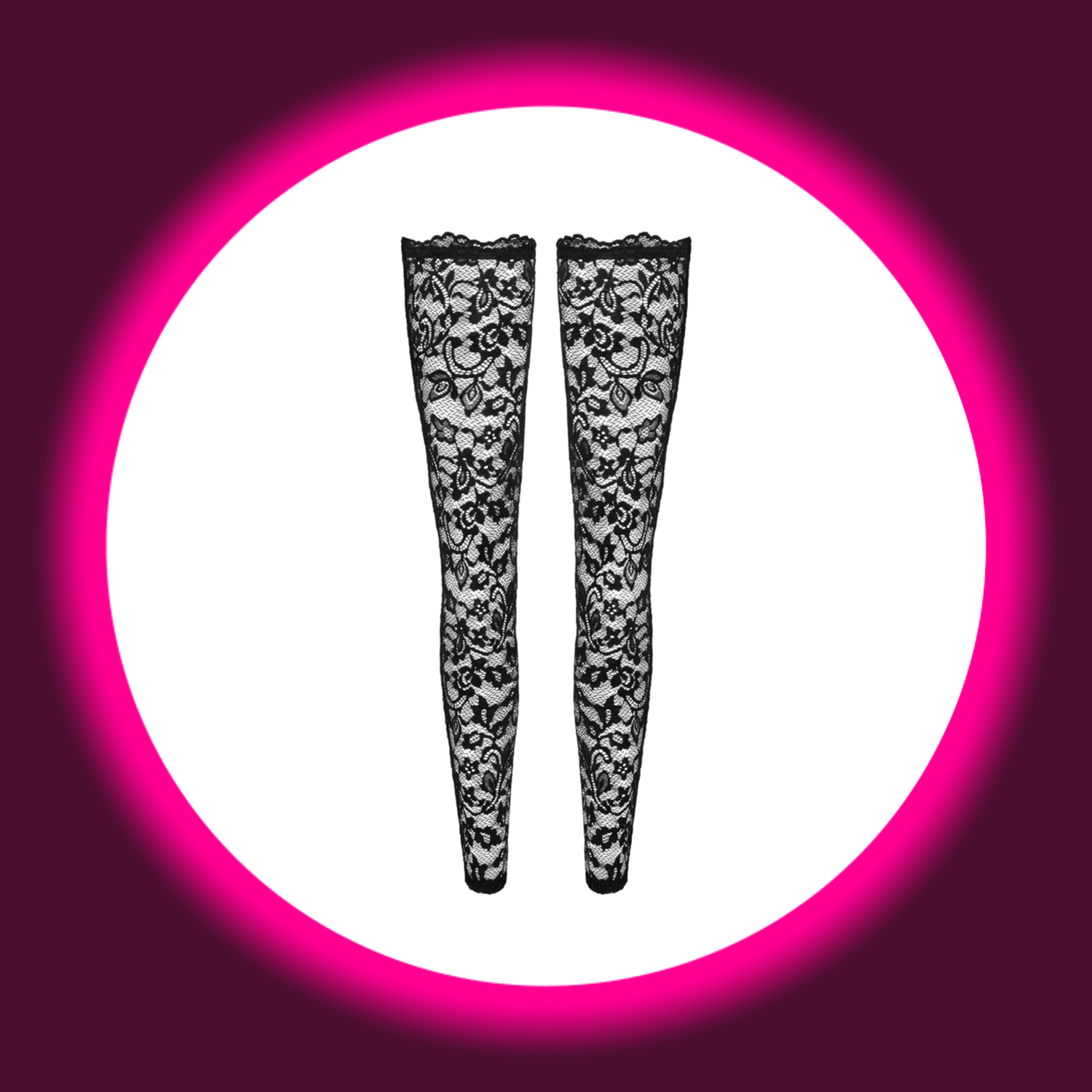 Frontansicht schwarze halterlose Stockings F327 aus Spitze von Noir Handmade