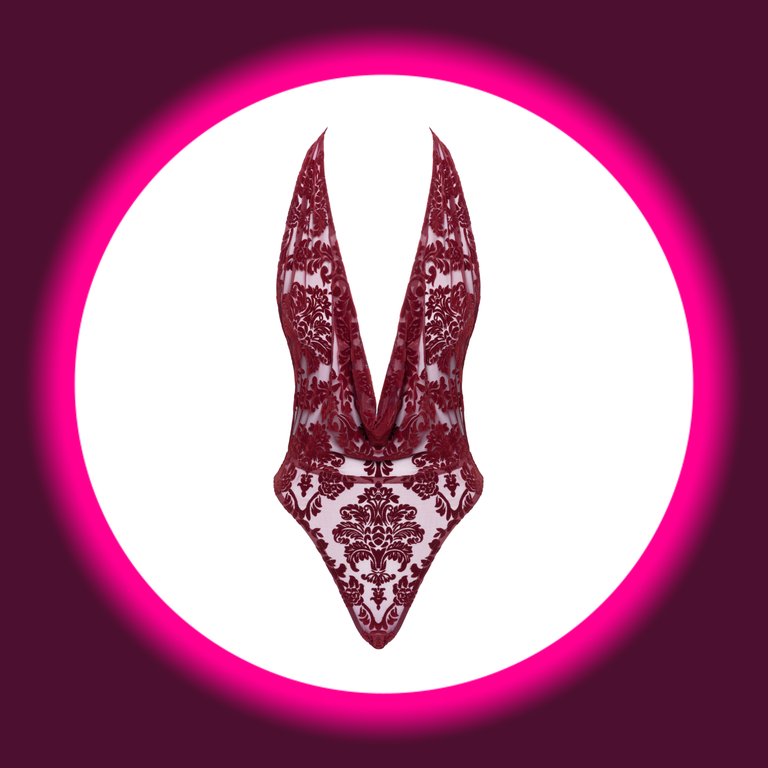 weinroter semitransparenter Kink Royal Body Cascade mit Blumenmuster, Noir Handmade F386