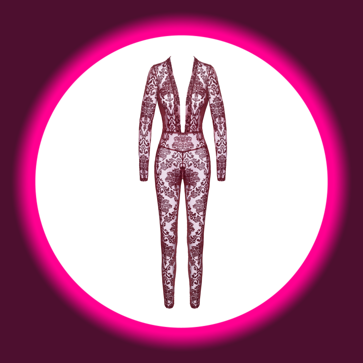 weinroter langer Kink Royal Overall mit Blumenmuster und tiefem Ausschnitt, Noir Handmade Cascade F382