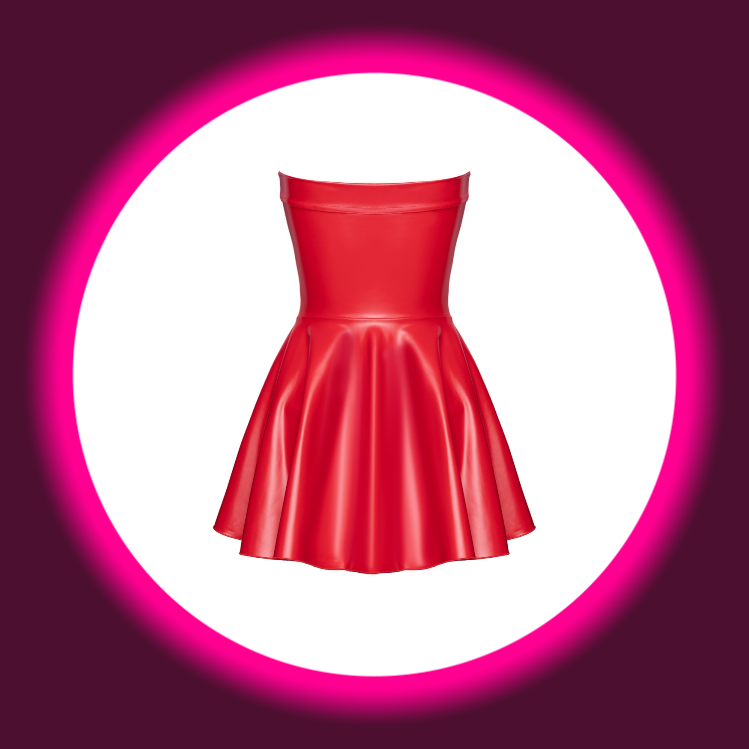 Rückansicht rotes glänzendes Minikleid von Noir Handmade mit ausgestelltem Rock