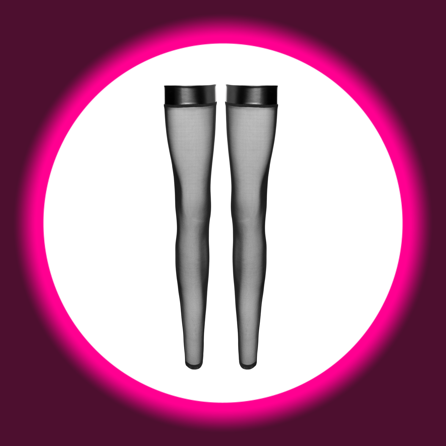 schwarze Powernet Stockings ohne Fuß mit Band aus Powerwetlook, Noir Handmade
