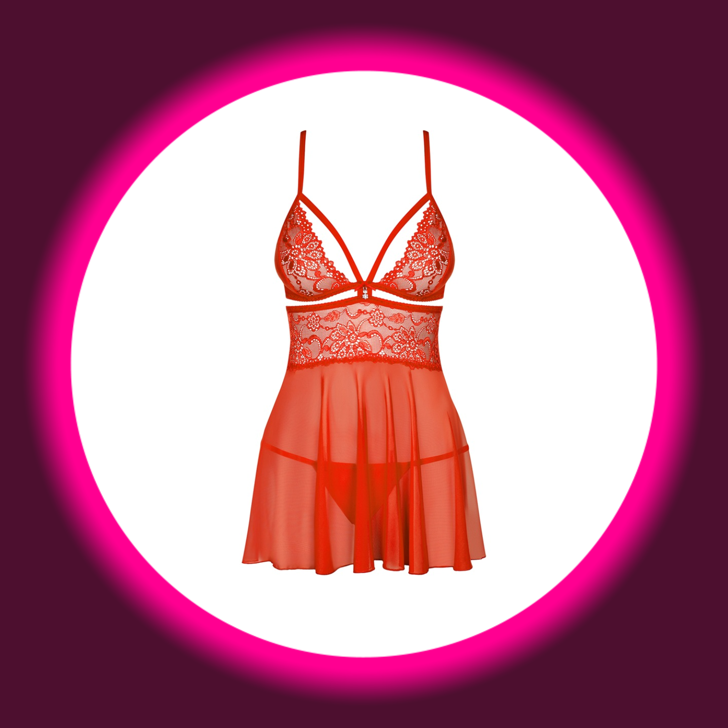 Frontansicht rotes Babydoll aus Spitze und Tüll, von Obsessive