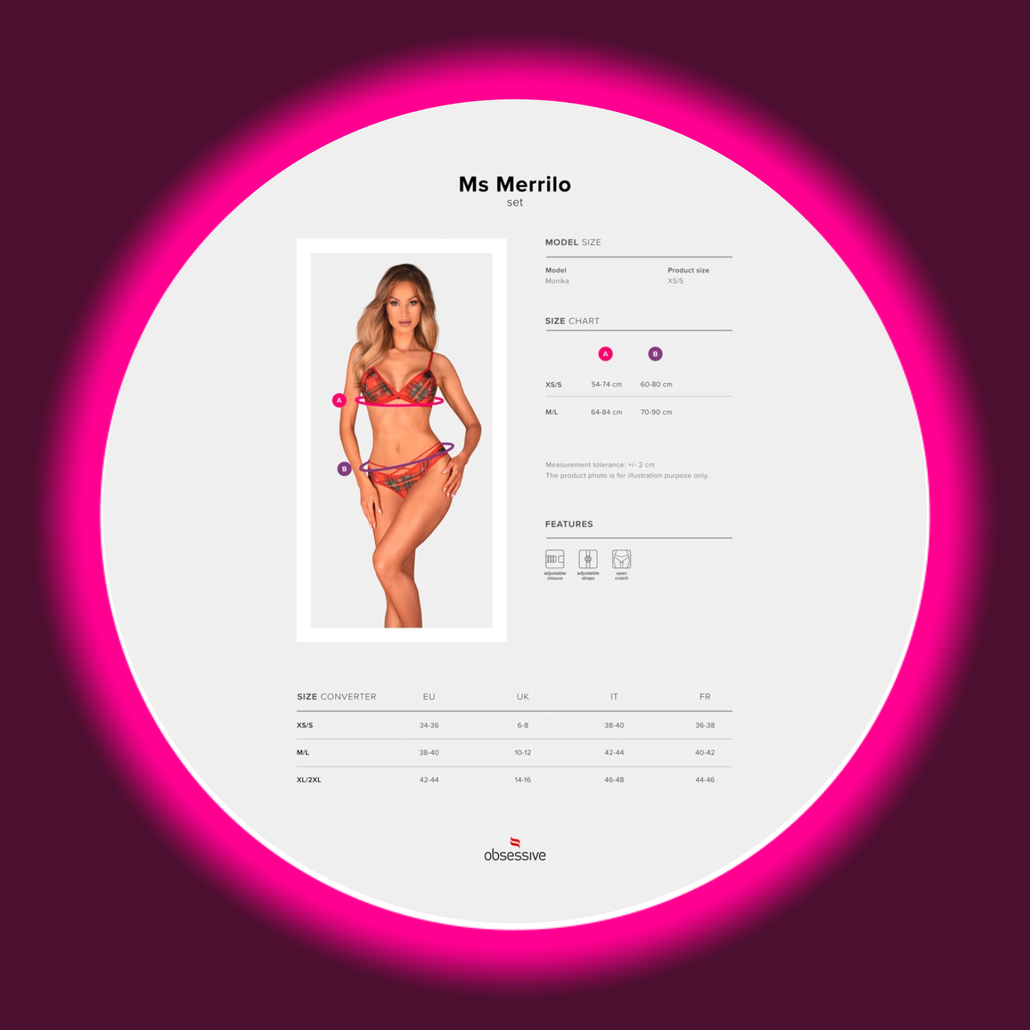 Größentabelle rot grün kariertes Dessous Set Merillo von Obsessive