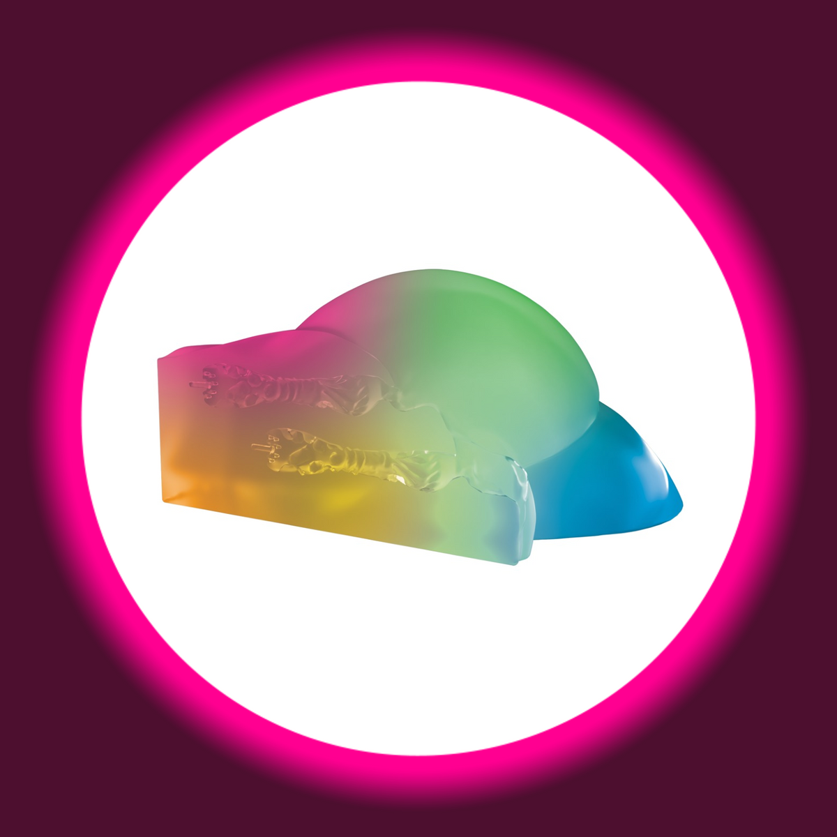 PDX Elite Go-Go Booty LED Torso-Masturbator von der anderen Seite mit grün, gelb und rosa beleuchteter Oberfläche