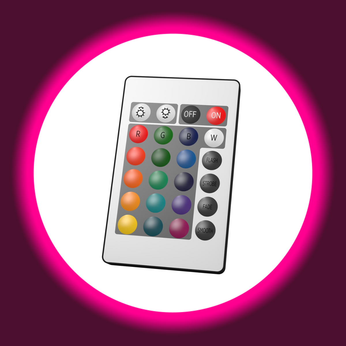 Fernbedienung des PDX Elite Go-Go Booty LED mit Farbtasten, Helligkeitsreglern und Tasten für Lichtmodi