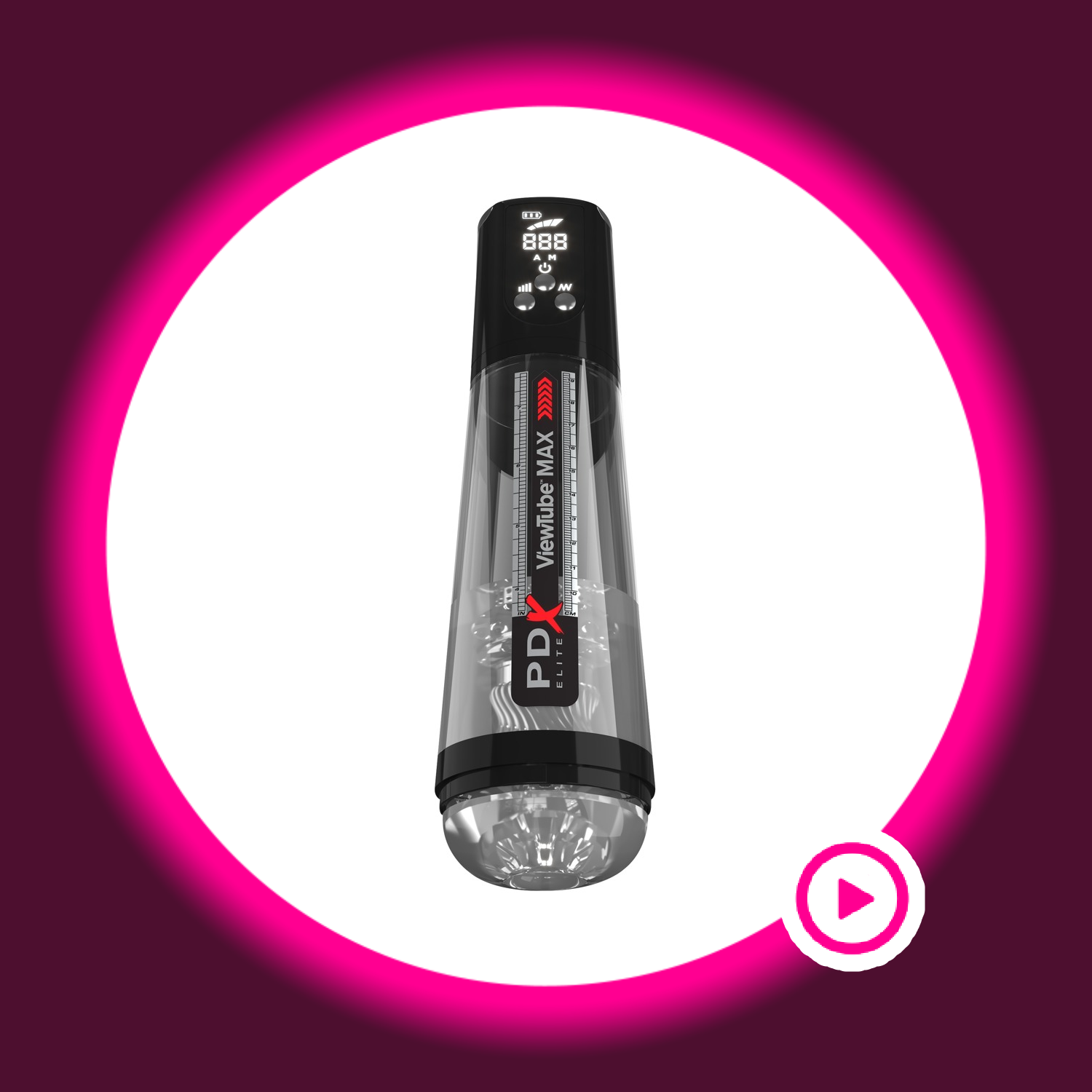 durchsichtiger Masturbator mit neutraler Sleeve und Digitalanzeige, PDX Elite ViewTube Max