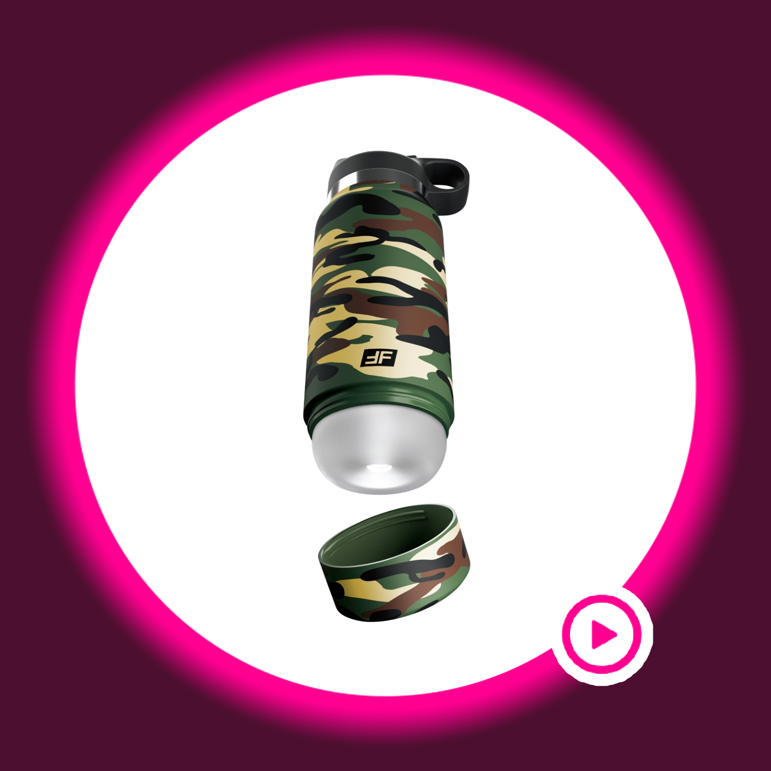 Camouflage Masturbator mit neutraler Innensleeve und Verschlusskappe, PDX Fap Flask Happy Camper