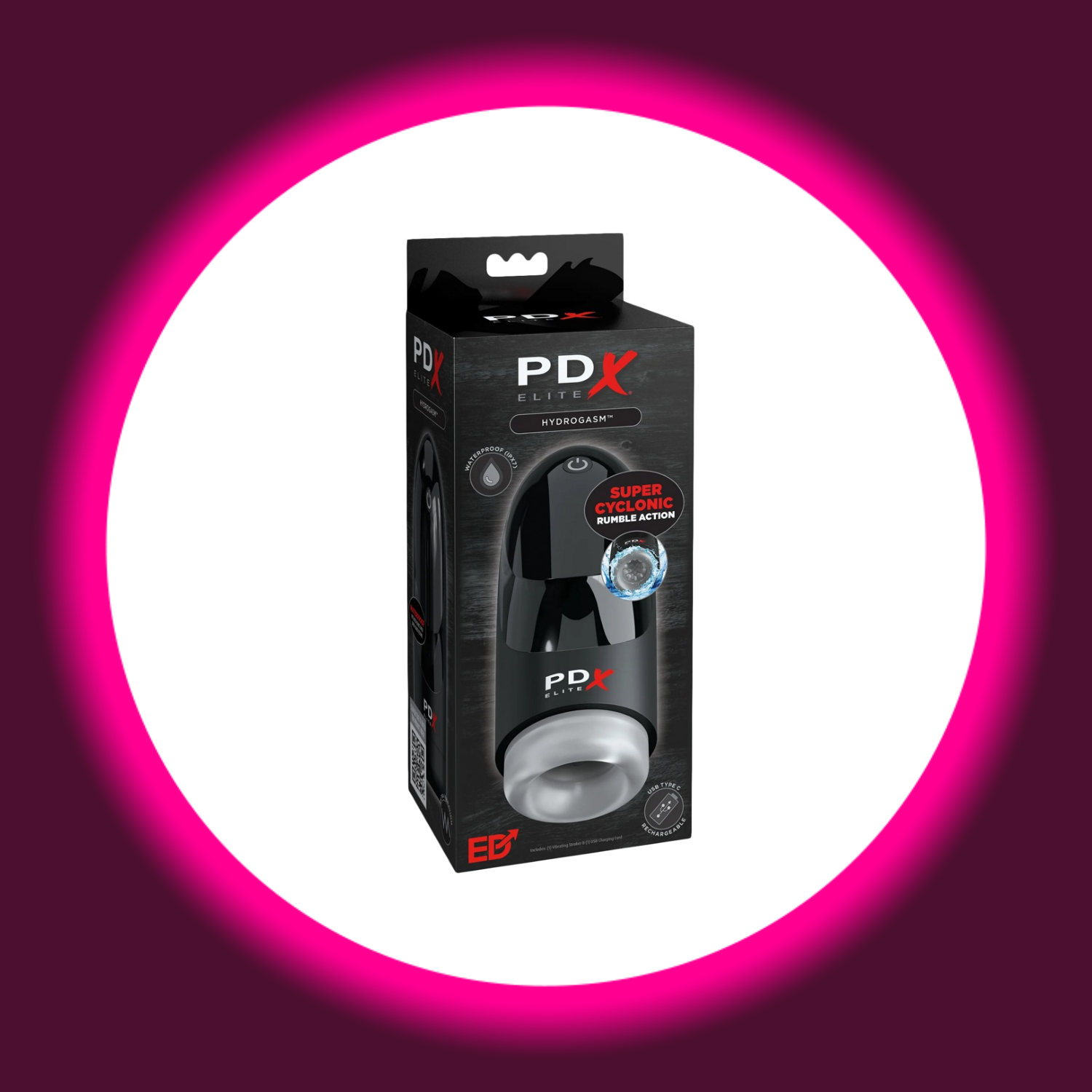 schwarze Verkaufsverpackung PDX Elite Hydrogasm Masturbator