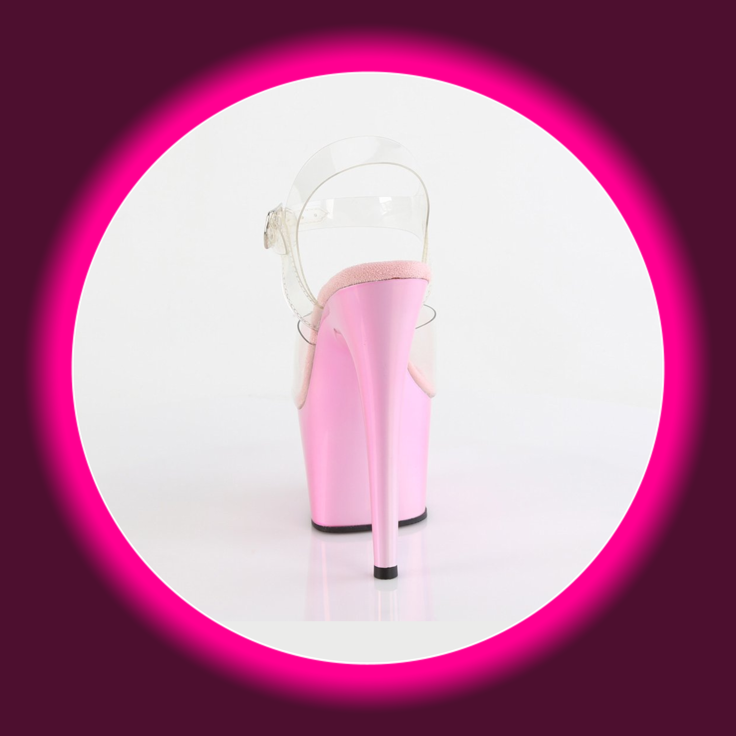 Rückansicht rosa schimmernde Plateau-Sandale mit hohem Absatz, Pleaser Adore 708