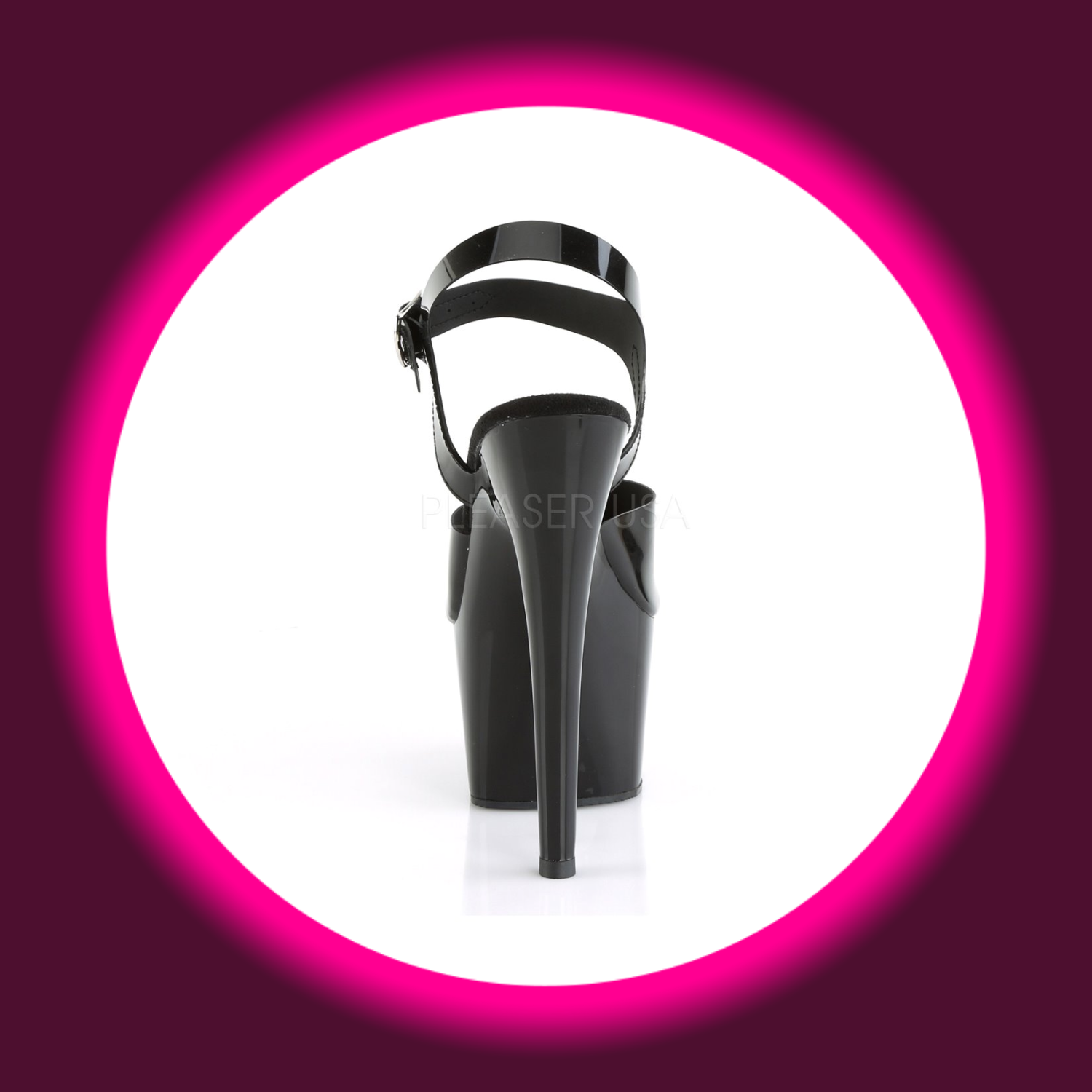 Rückansicht schwarze Plateau-Sandaletten mit hohem Absatz, Pleaser Adore 708