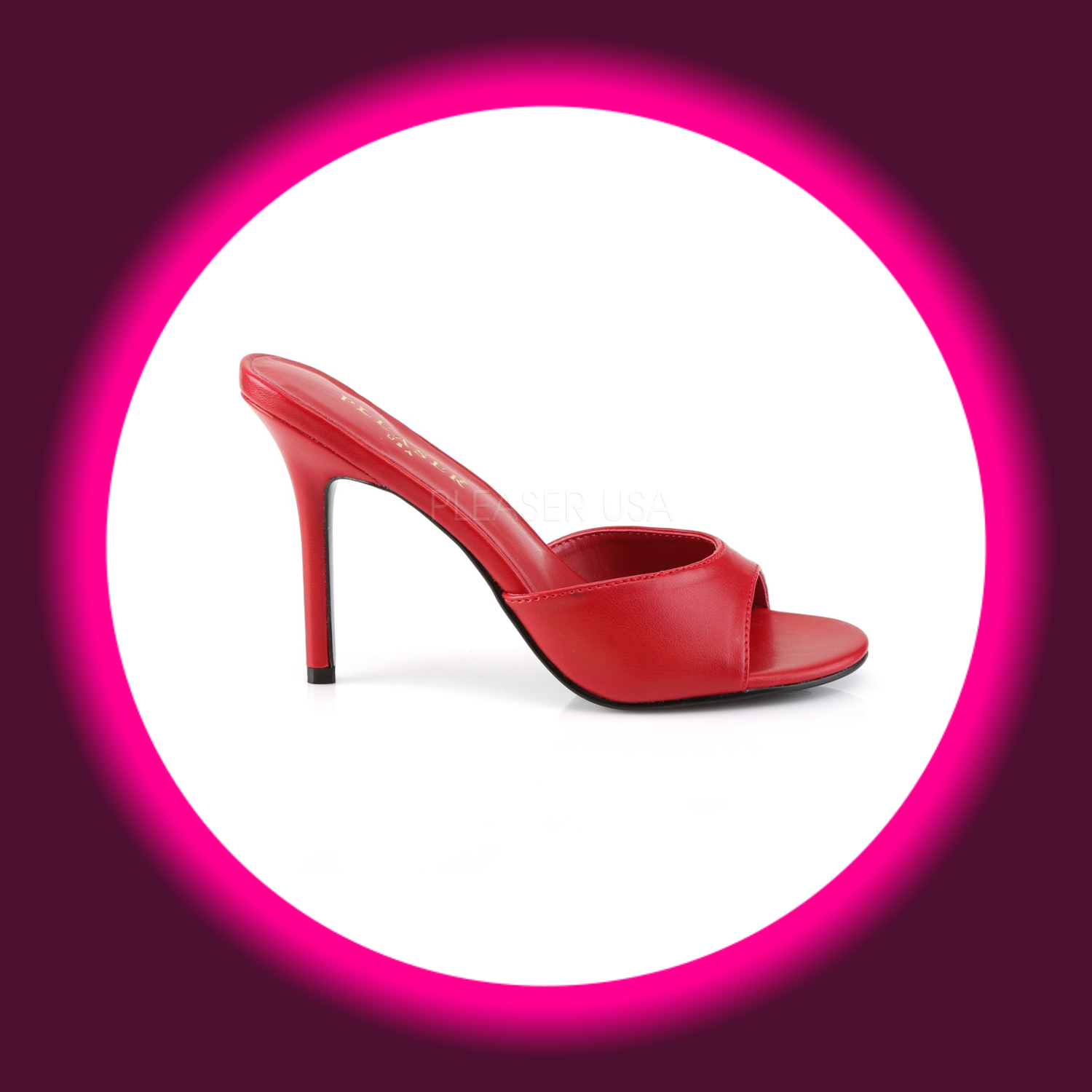 seitliche Ansicht minimalistische rote Pantoletten, Pleaser Classique 01