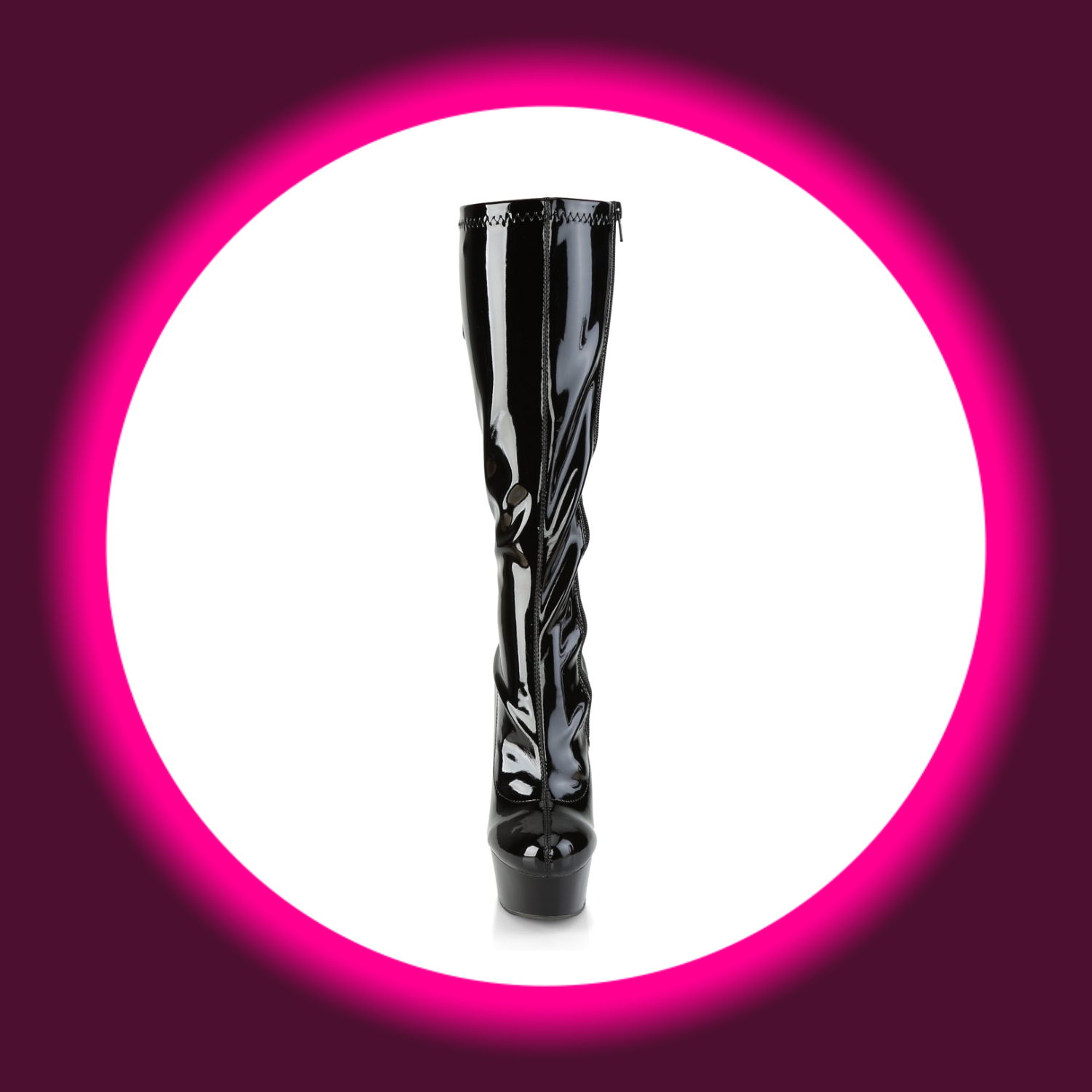 Frontansicht schwarze Plateau-Stiefel Pleaser Delight 2029 