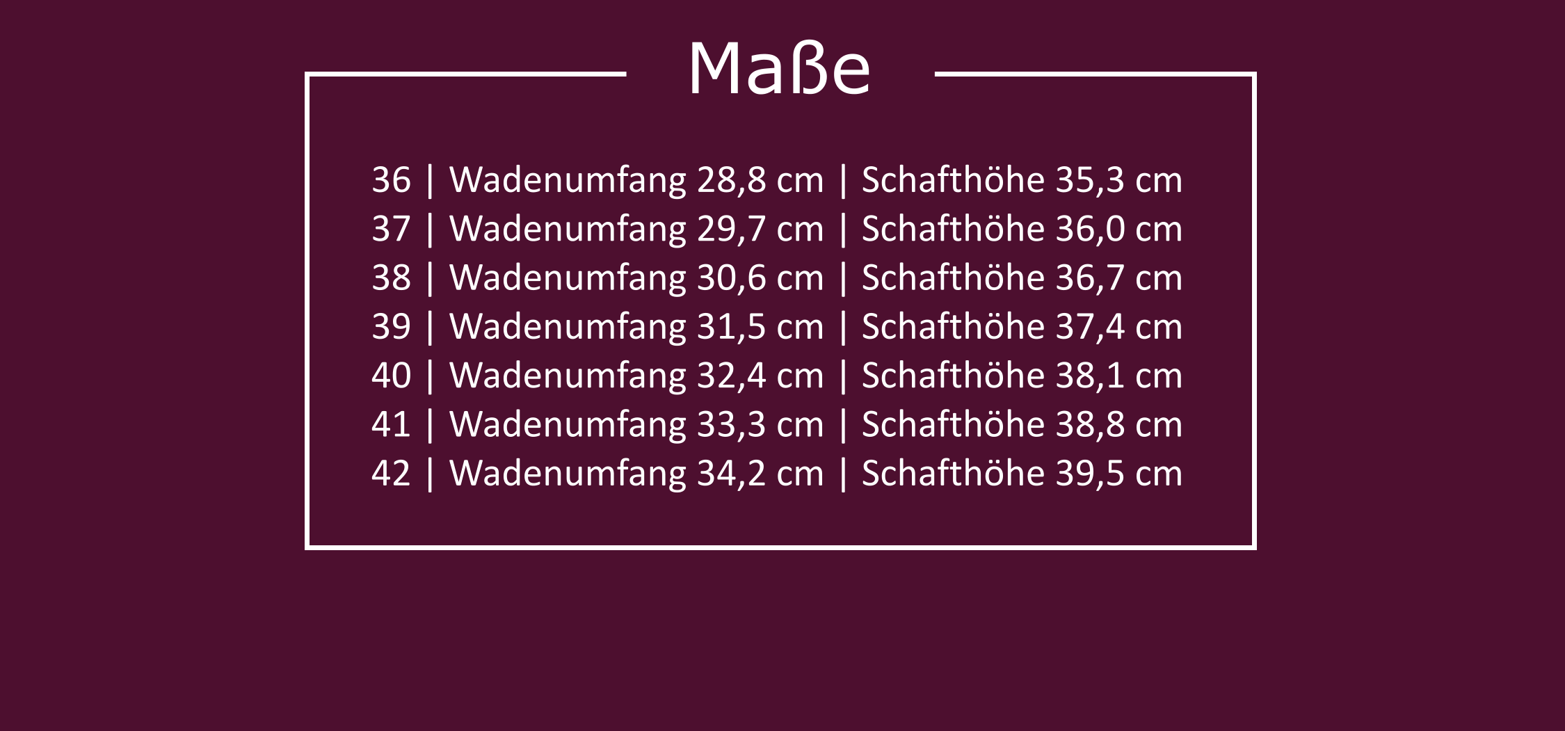 Tabelle mit den Maßen der Stiefel Pleaser Delight 2049