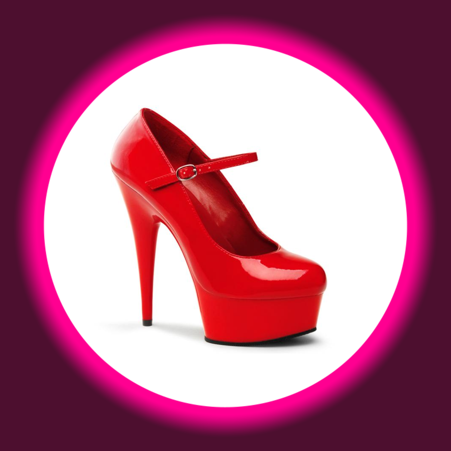 Winkelansicht rote Mary-Jane-Pumps mit Plateau und hohem Stiletto, Pleaser Delight 687