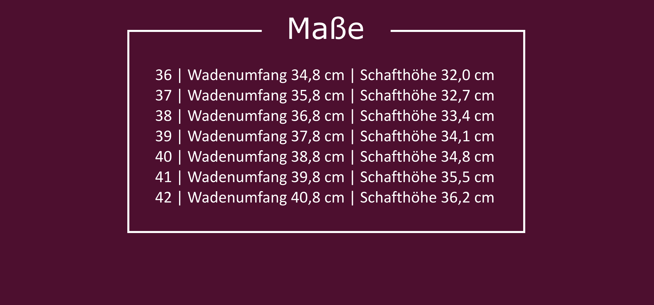 Tabelle mit den Maßen der Stiefel Pleaser Electra 2020