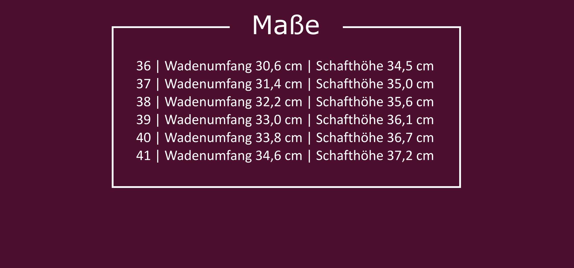 Tabelle mit Maßen für die Stiefel Pleaser Flamingo 2000