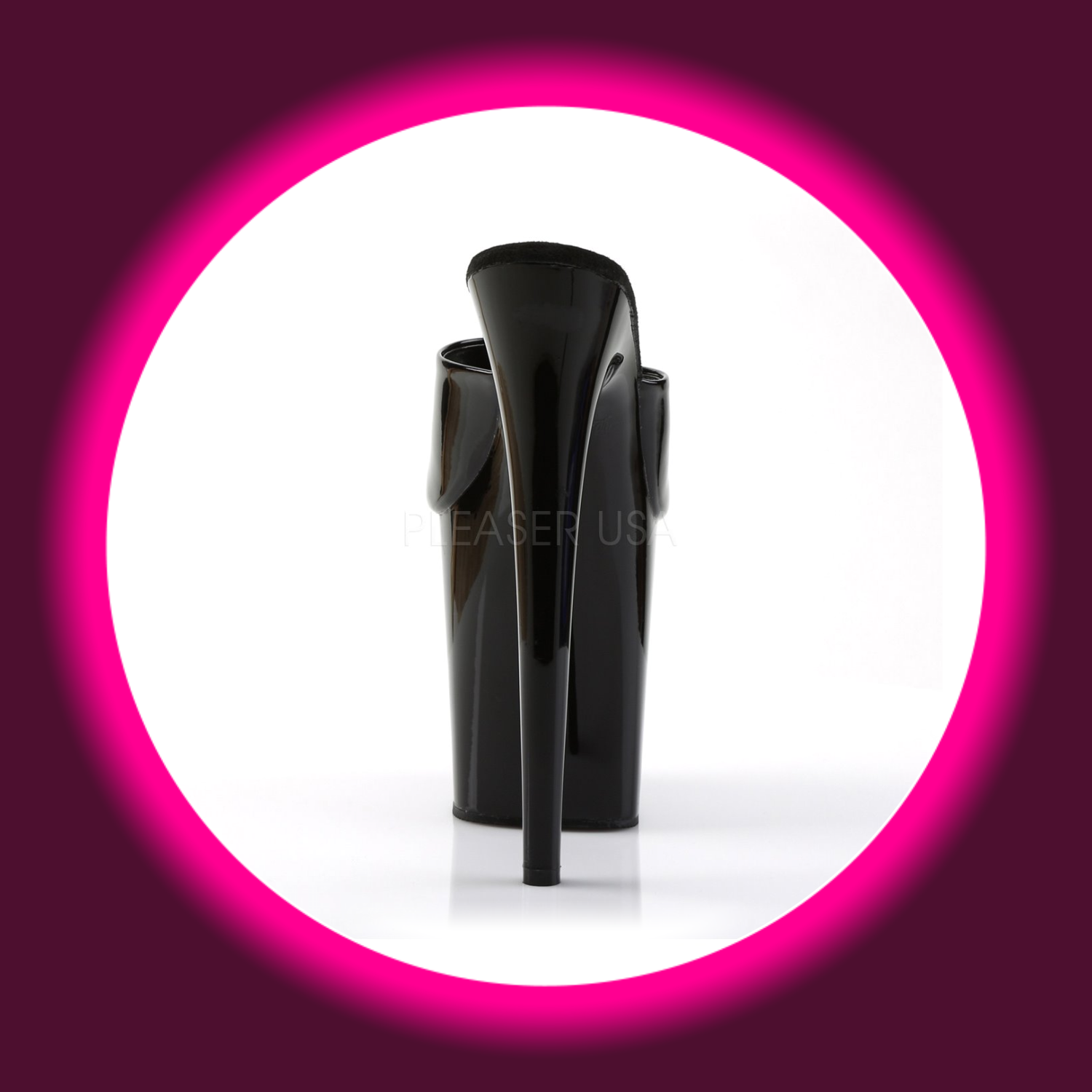 Rückansicht schwarze Plateau-Pantolette mit sehr hohem Absatz, Pleaser Flamingo 801