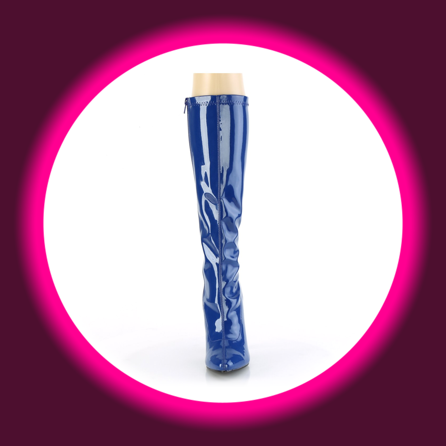 Frontansicht blaue Lackstiefel Pleaser Seduce 2000