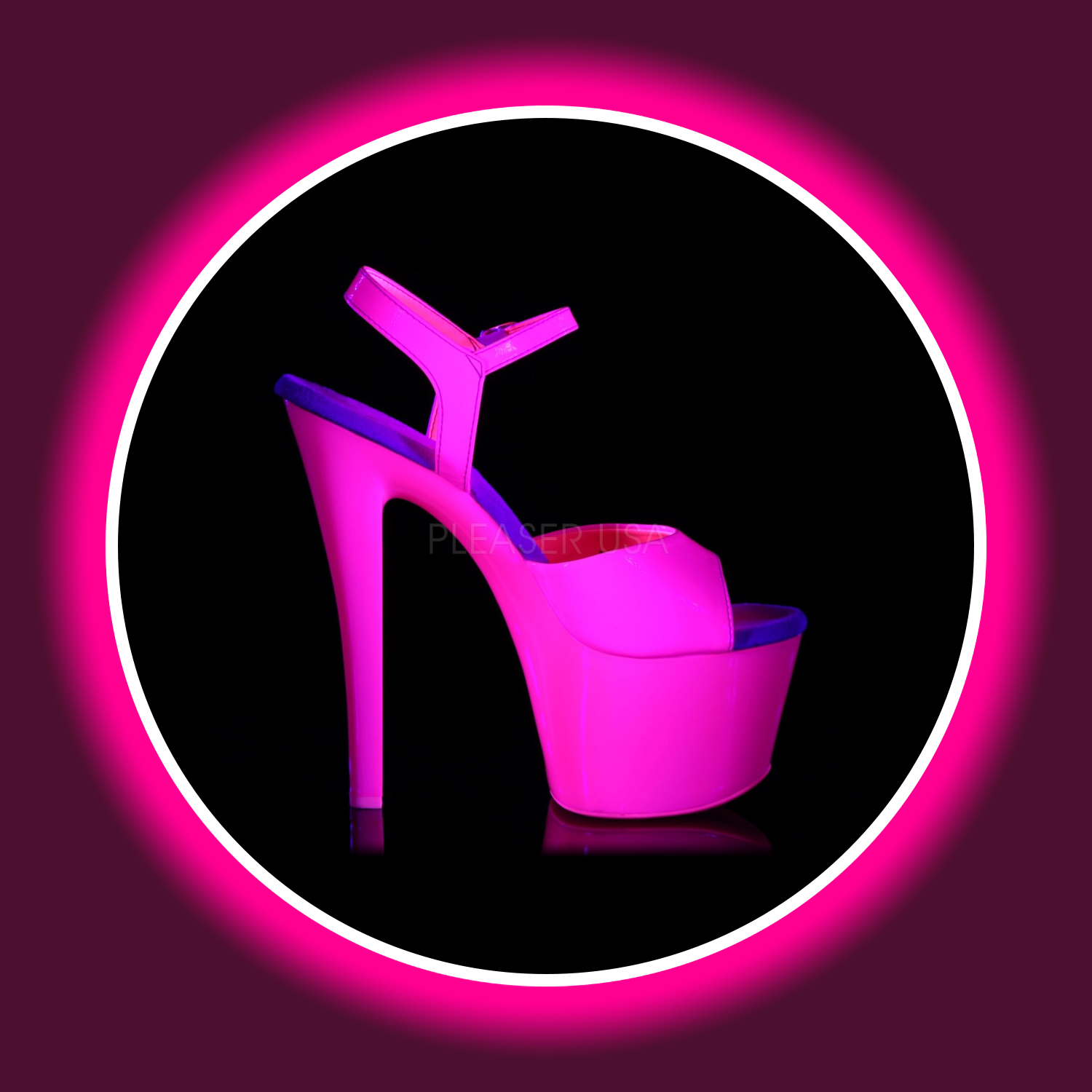 seitliche Ansicht uv-reaktive Plateau-Sandale mit hohem Absatz, Pleaser Sky 309